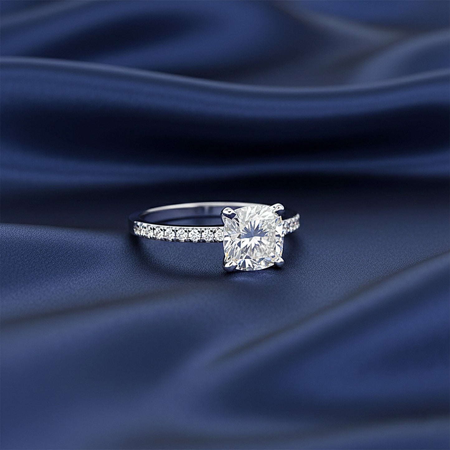 2.50 ct DEW Certified Cushion Cut White Moissanite Solitaire Ring 18K Gold Plated Verme 18K Gold Plated