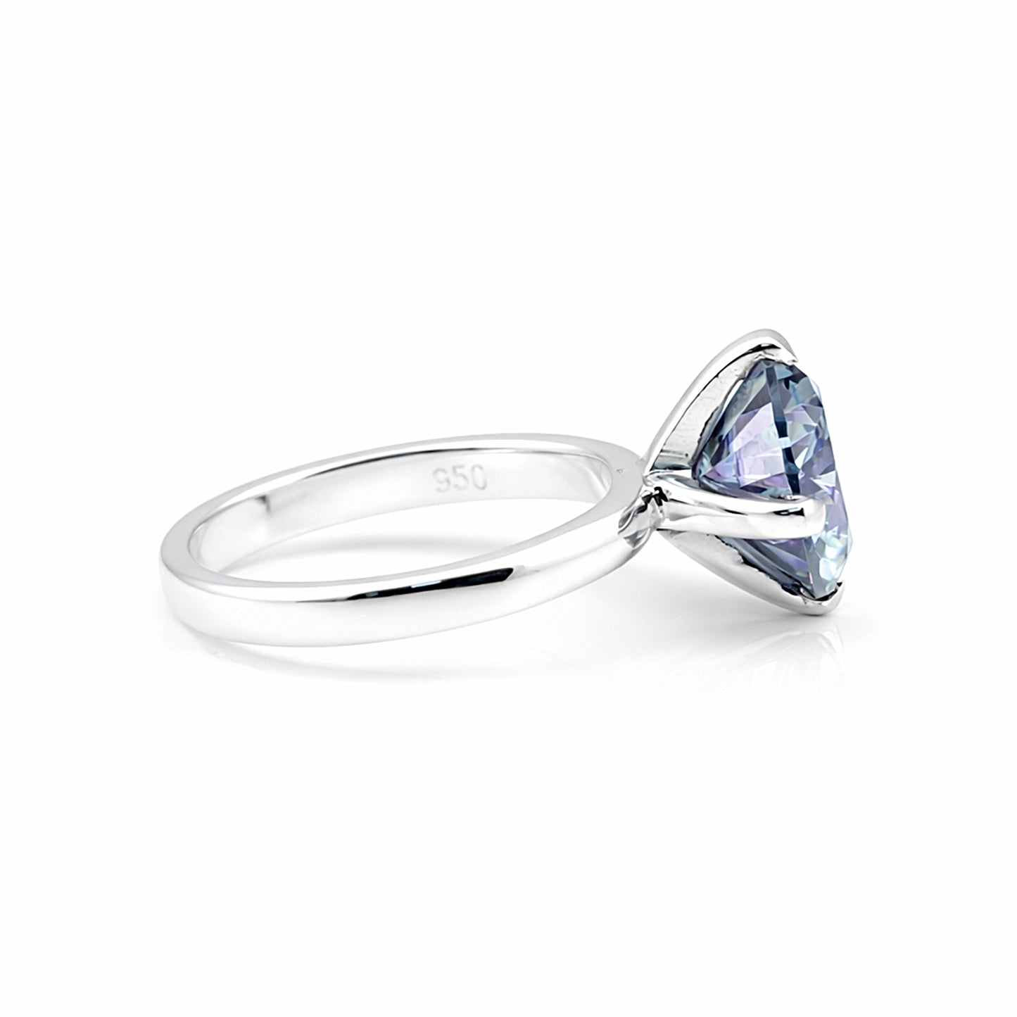 Certified 3.60 ct DEW Round Cut Blue Moissanite Solitaire Ring In Gold Vermeil