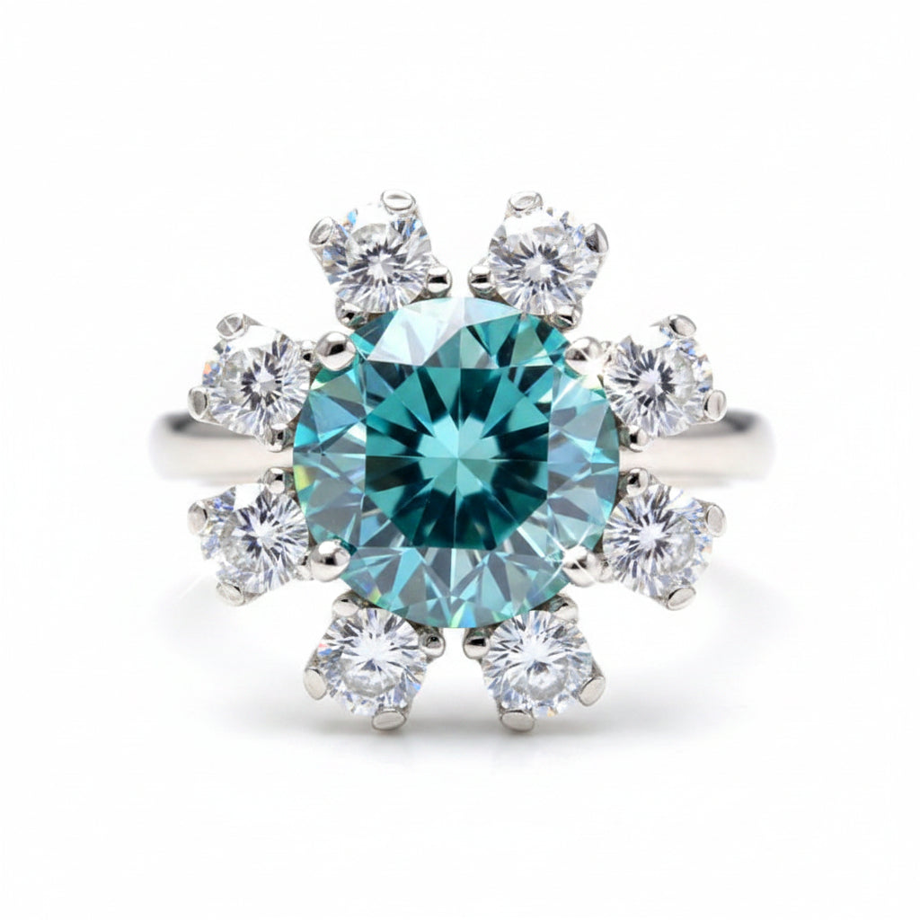 Certified 2.20ct VS1/Round Cut/Blue Moissanite Ring in 18K Gold Plated