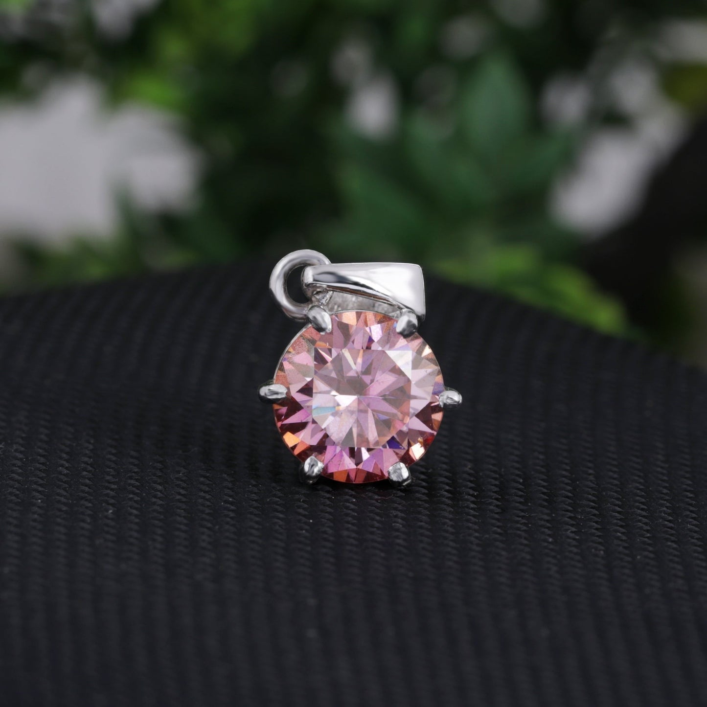Reverse of pink diamond pendant showing 925 sterling silver hallmark and bail detail