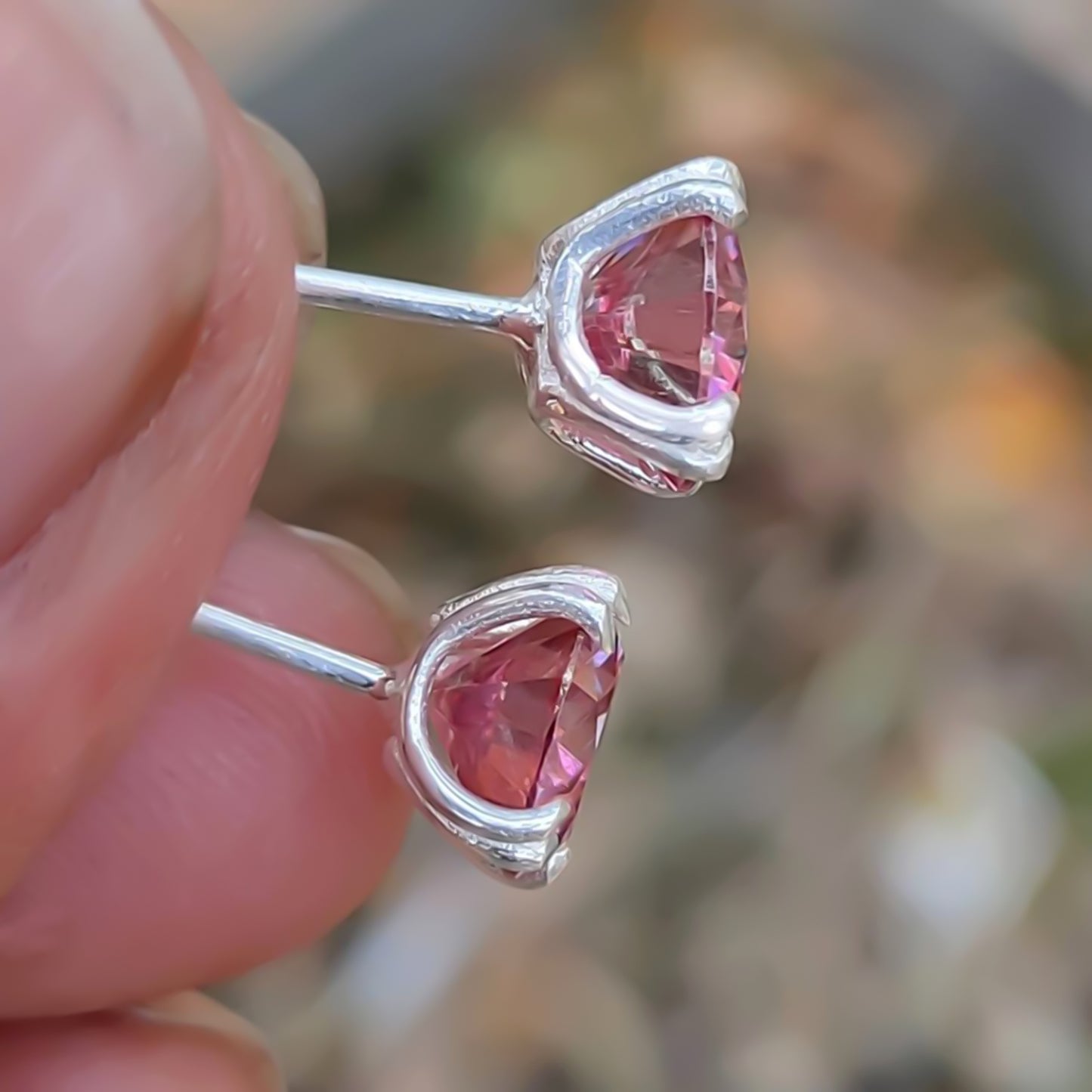 4.00 Ct Certified Pink Moissanite Solitaire Stud Earrings with Gold Vermeil
