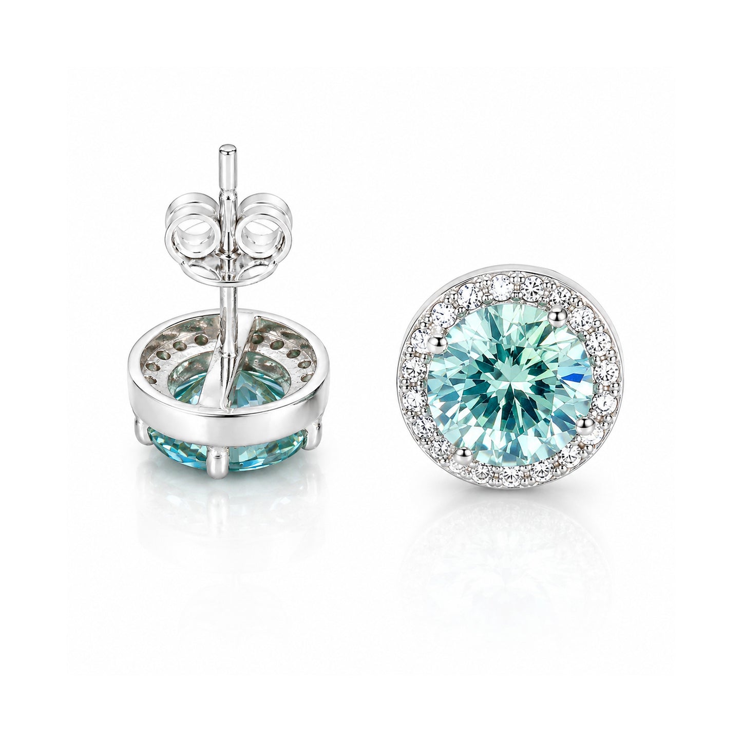 2.00 ct DEW Certified Blue Moissanite Solitaire Studs in Gold Vermeil For Gift