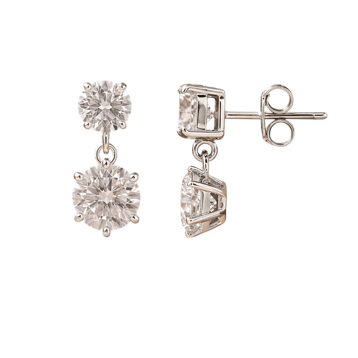 Round Moissanite Double Drop Stud Earrings 18K Gold Plated Gift for Women Wife Anniversary Birthday