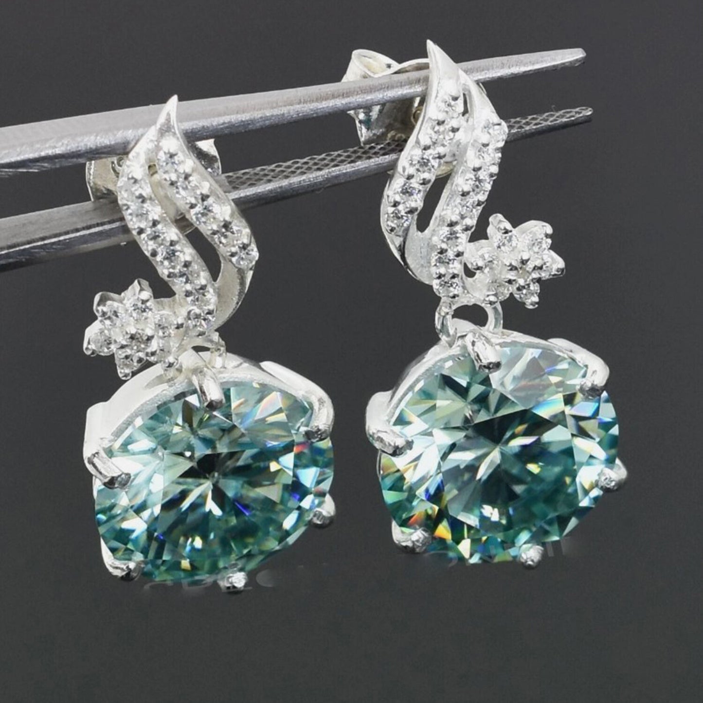 Certified 15 Ct Blue Moissanite Solitaire Round Cut Earring In Gold Vermeil - GEMHUB & CO.