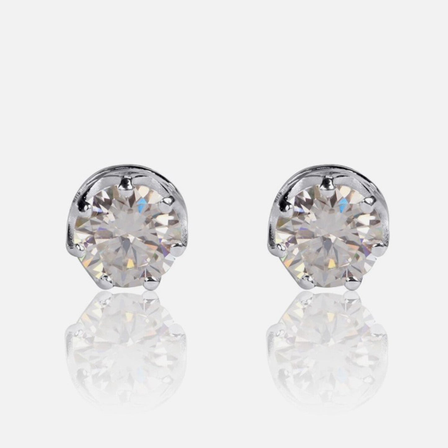 6 Ct Certified White Moissanite Solitaire Studs Round Cut In Gold Vermeil