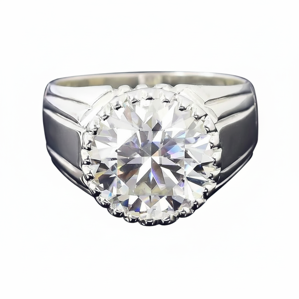 6.35 Ct Off White Round Moissanite Ring – Shine Gift for Women 18K Gold Plated Verm 18K Gold Plated