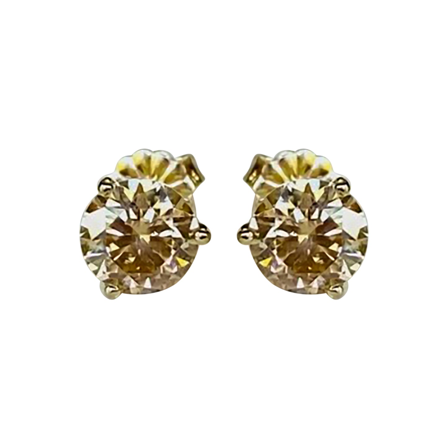 4 ct DEW Certified Champagne Moissanite Solitaire Studs In Gold Vermeil