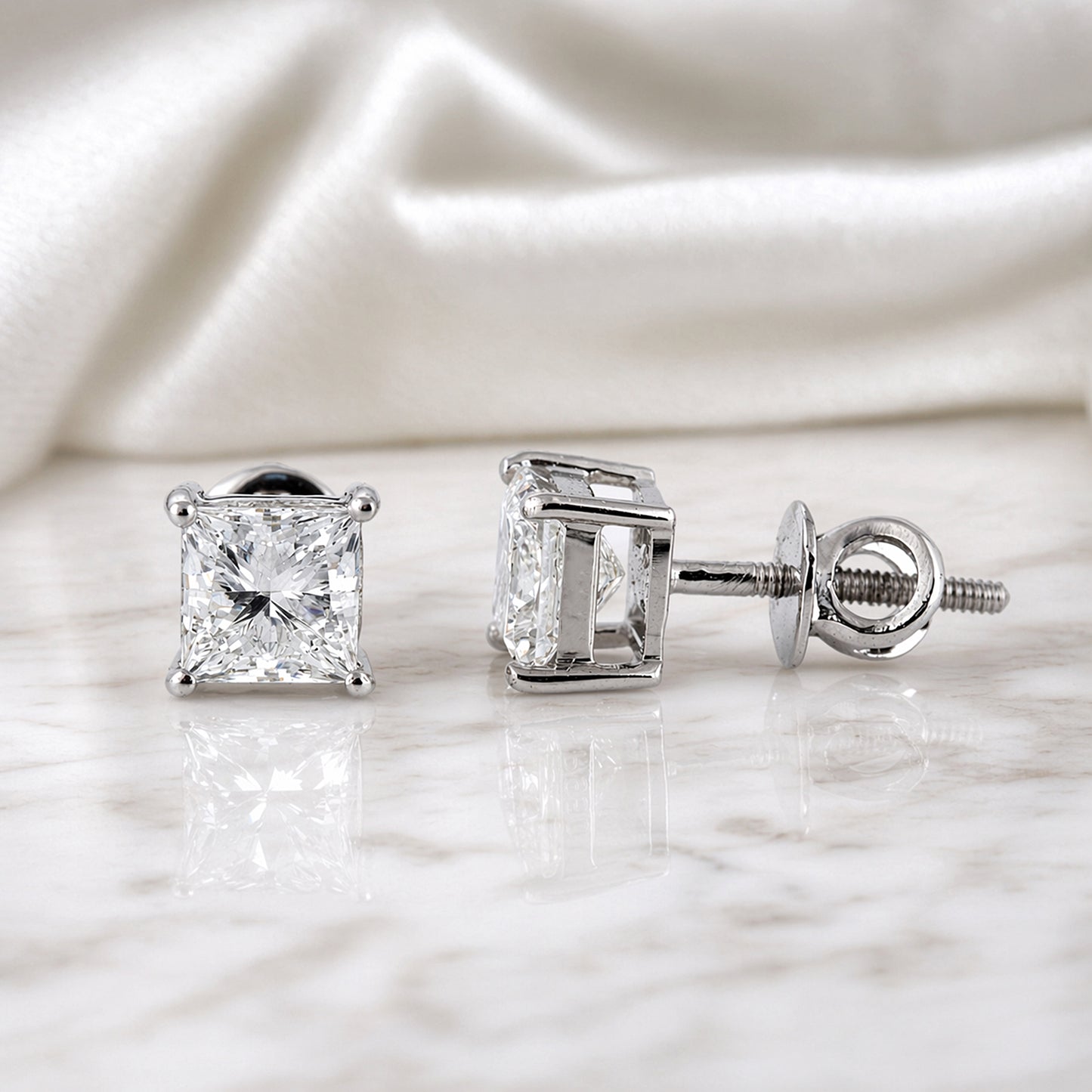 4.00 ct DEW Princess White Moissanite Studs Gold Vermeil – 4th July Festival Pick