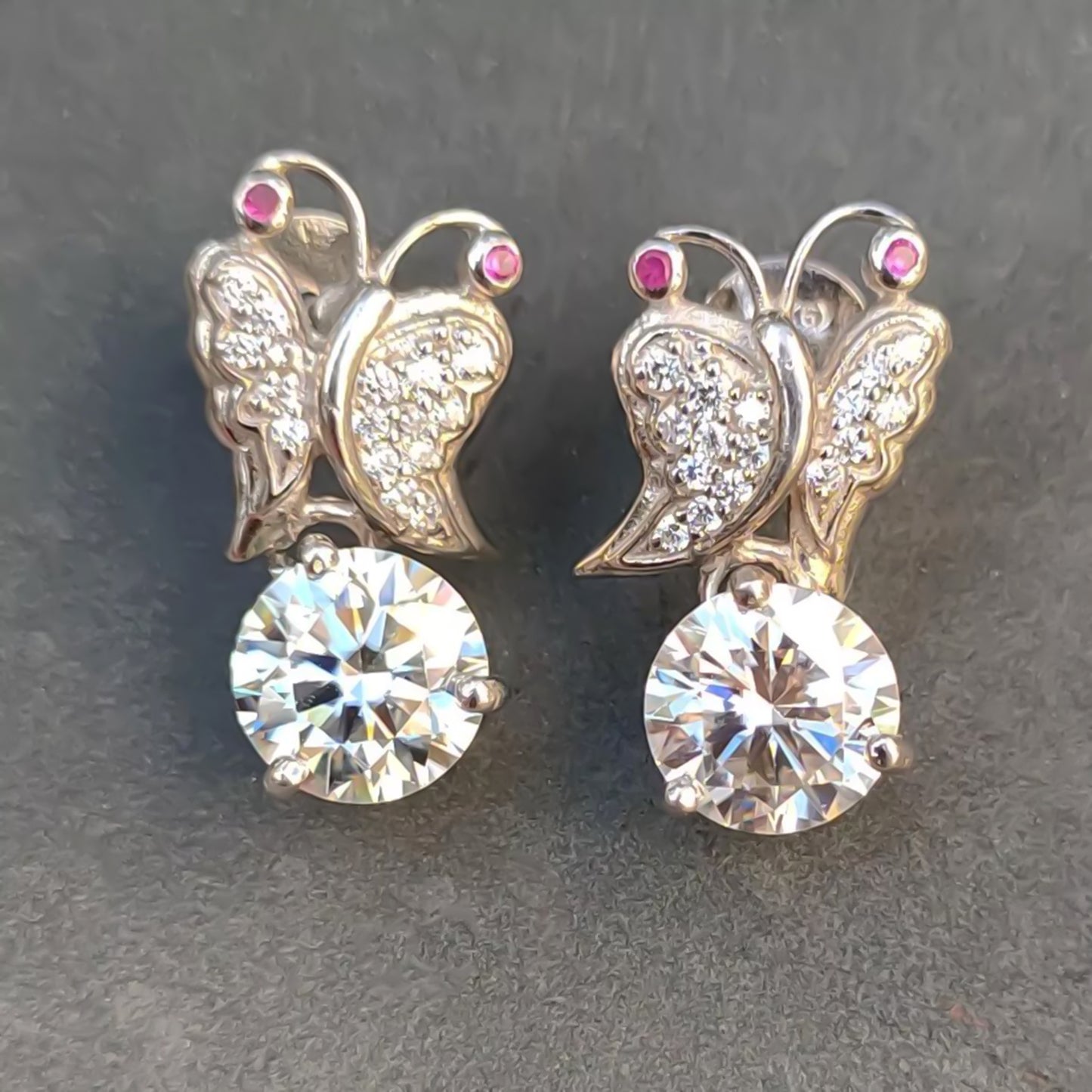 Certified 5.00 ct DEW Moissanite Solitaire Butterfly Studs earrings Gold Vermeil