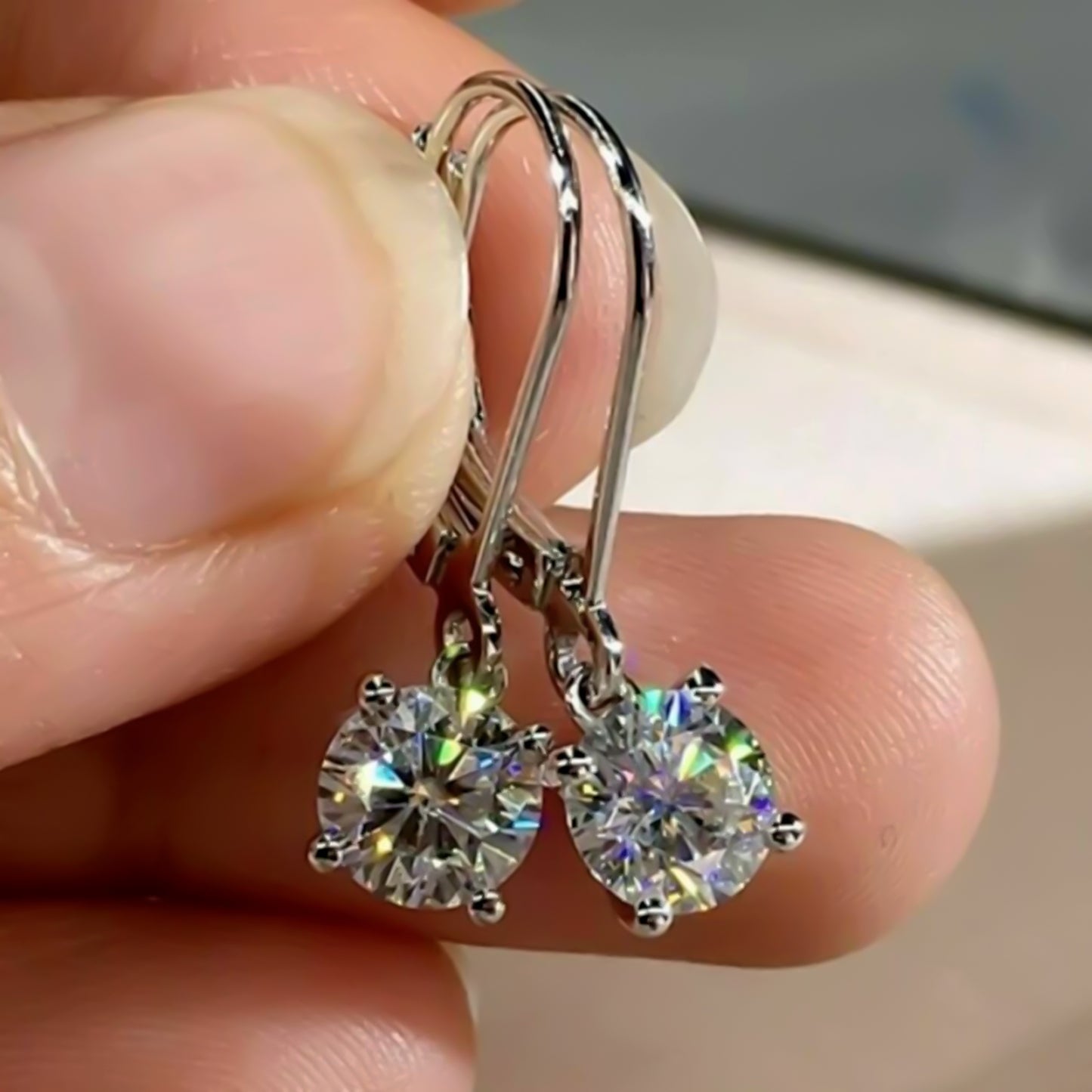 4 Ct Certified White Moissanite Gold Vermeil Dangler Earrings In Gold Vermeil