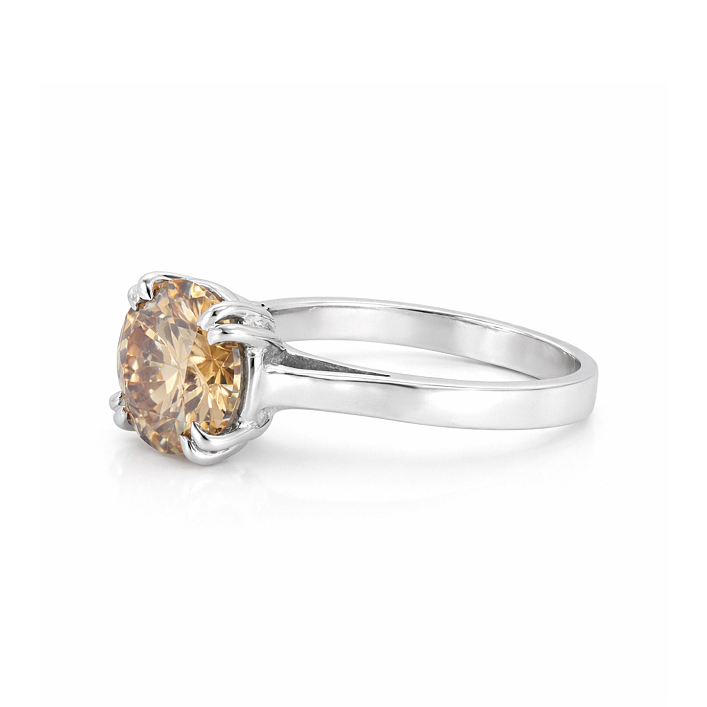 3.21 Ct Round Cut Champagne Lab Grown Diamond Ring — VS1 Clarity, 18k Gold Vermeil