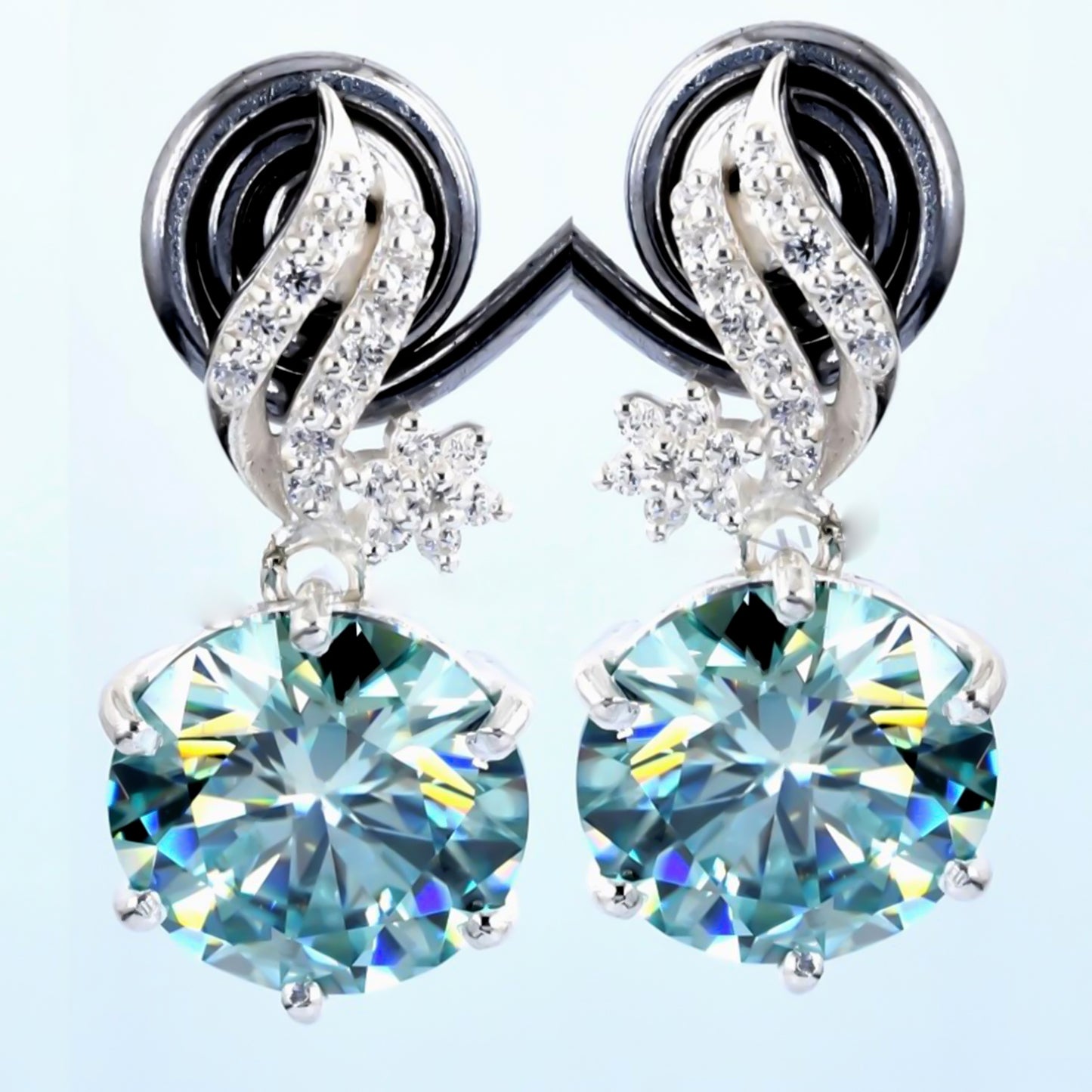 Certified 15 Ct Blue Moissanite Solitaire Dangler Earrings In Gold Vermeil