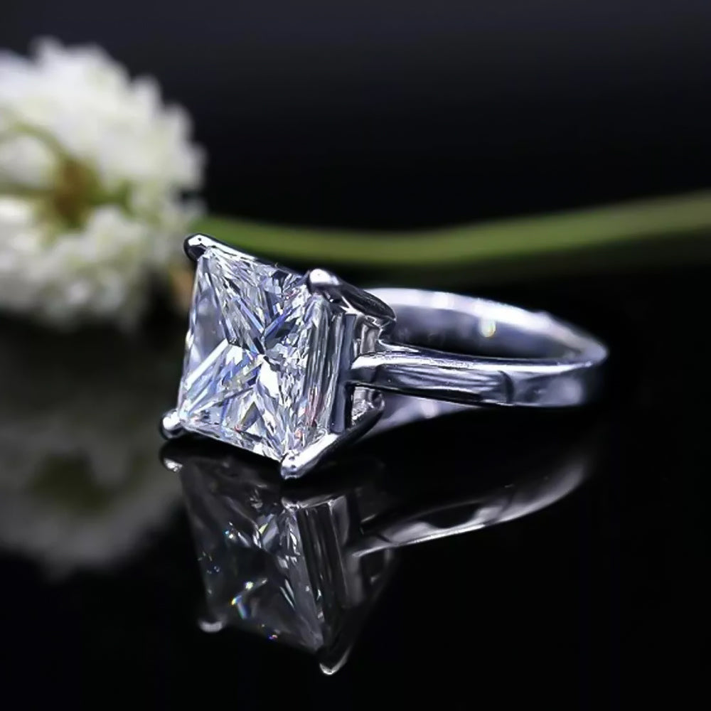 5.0 Ct White Moissanite Princess Solitaire Ring - 925 Sterling Silver Gold Vermeil