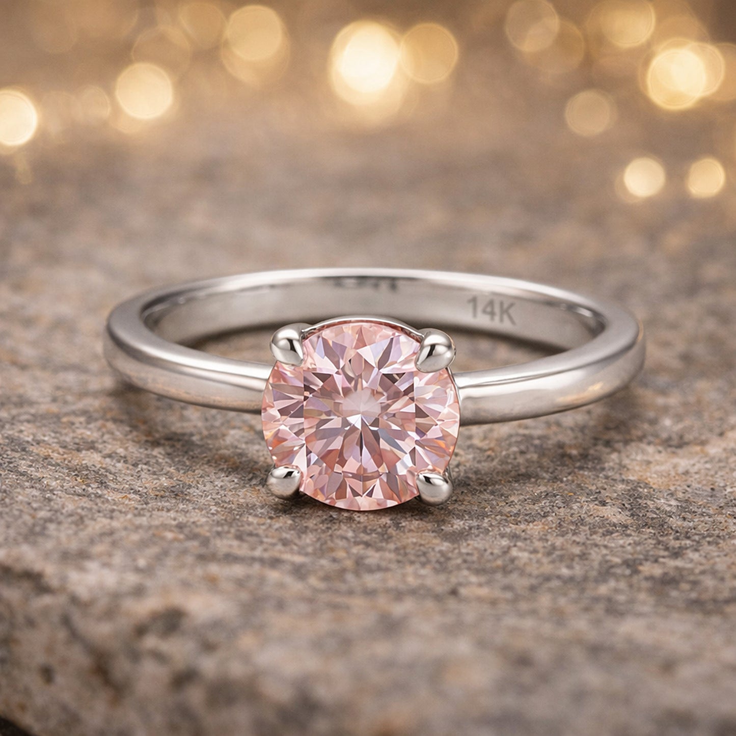 Certified 3 Ct Round Cut Pink Moissanite Solitaire Ring in Gold Plated Vermeil