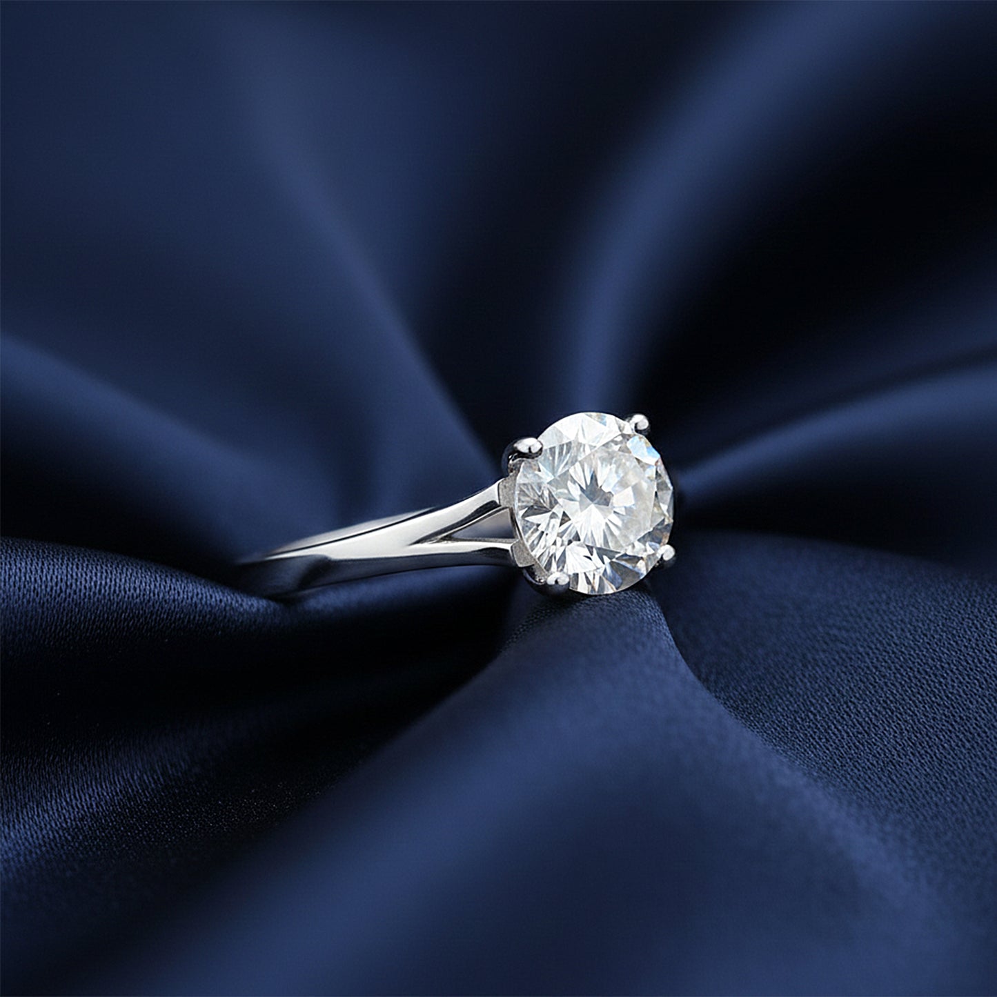 2.80 ct DEW Round Cut White Moissanite Solitaire Ring Certified 18K Gold Plated