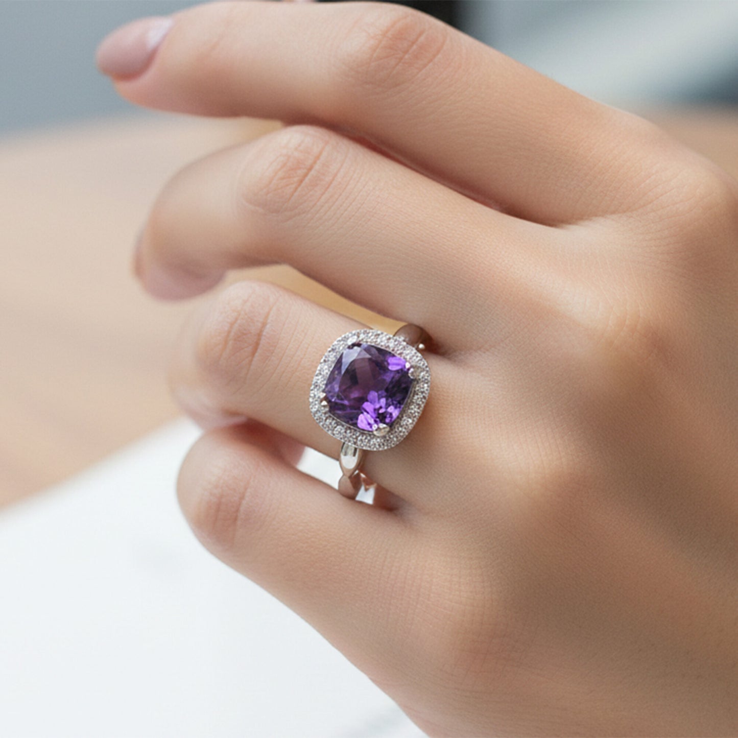 Amethyst Gemstone Ring 8.00 Ct. Cushion Cut 925 Sterling Silver Anniversary Gift
