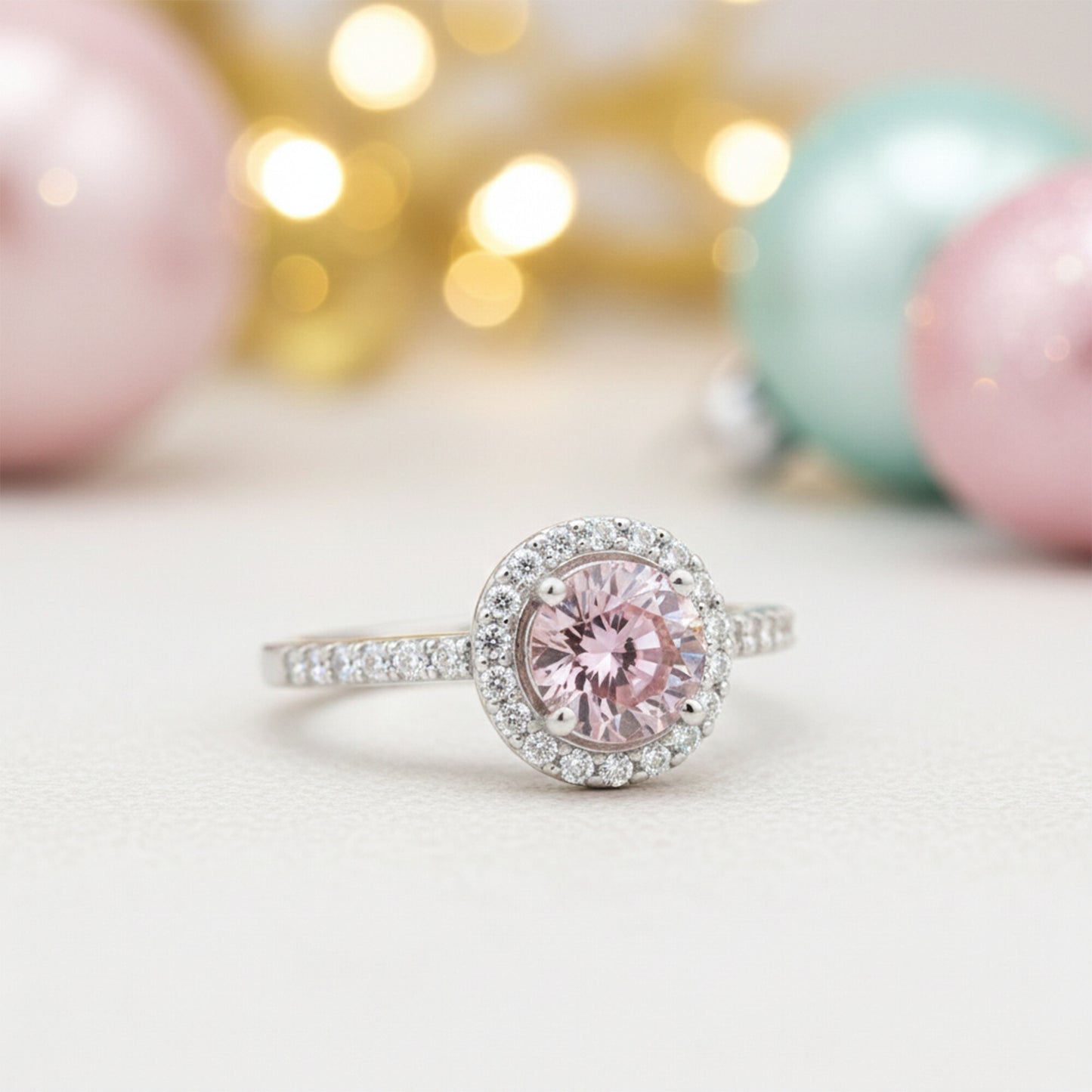 Pink Moissanite Round Ring 7.00 Ct. 925 Sterling Silver Stackable Eternity Band