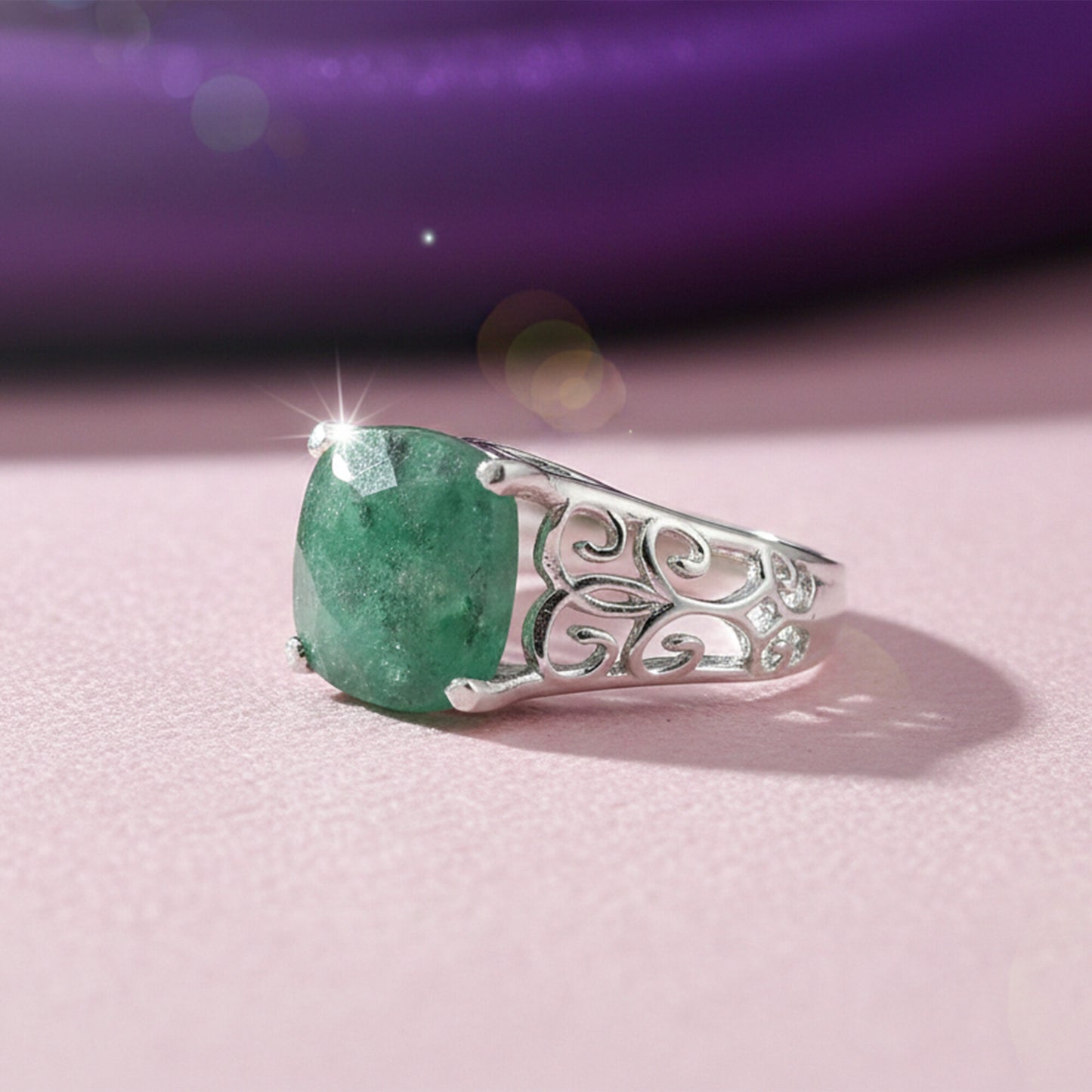 Emerald Cushion Solitaire Gemstone Ring 4.00 Ct. 925 Sterling Silver Women Gift