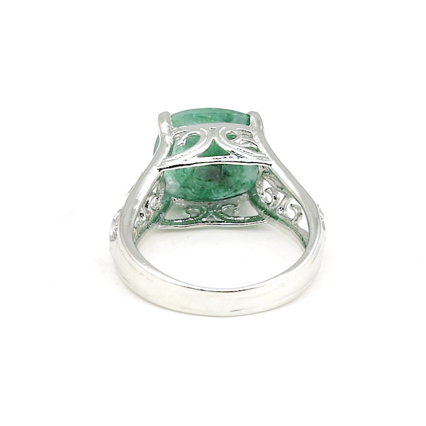 Green Emerald Solitaire Ring 4.70 Ct. Cushion Cut 925 Sterling Silver Stackable