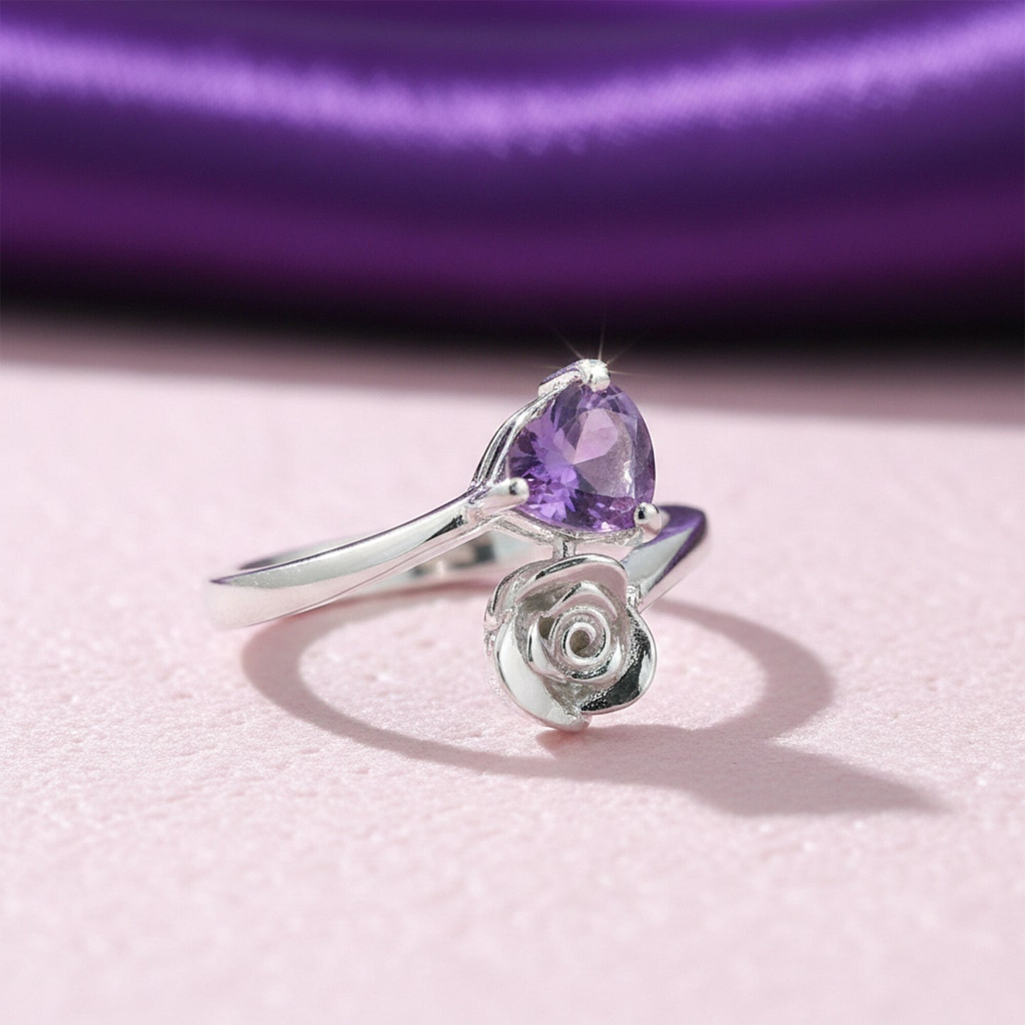 Purple Amethyst Pear Ring 6.50 Ct. 925 Sterling Silver Stackable Eternity Band G