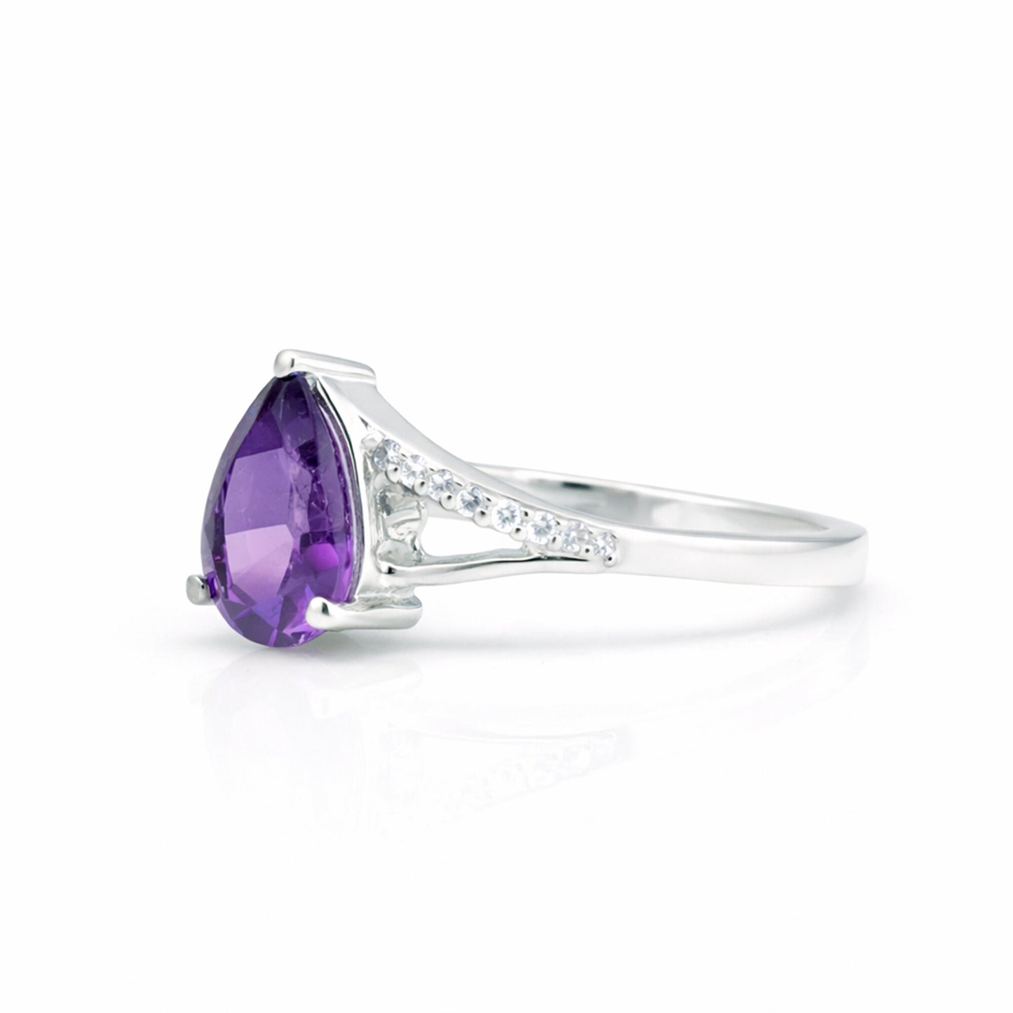 Amethyst Pear Solitaire Ring 5.80 Ct. 925 Sterling Silver Mother's Day Fine Jewe