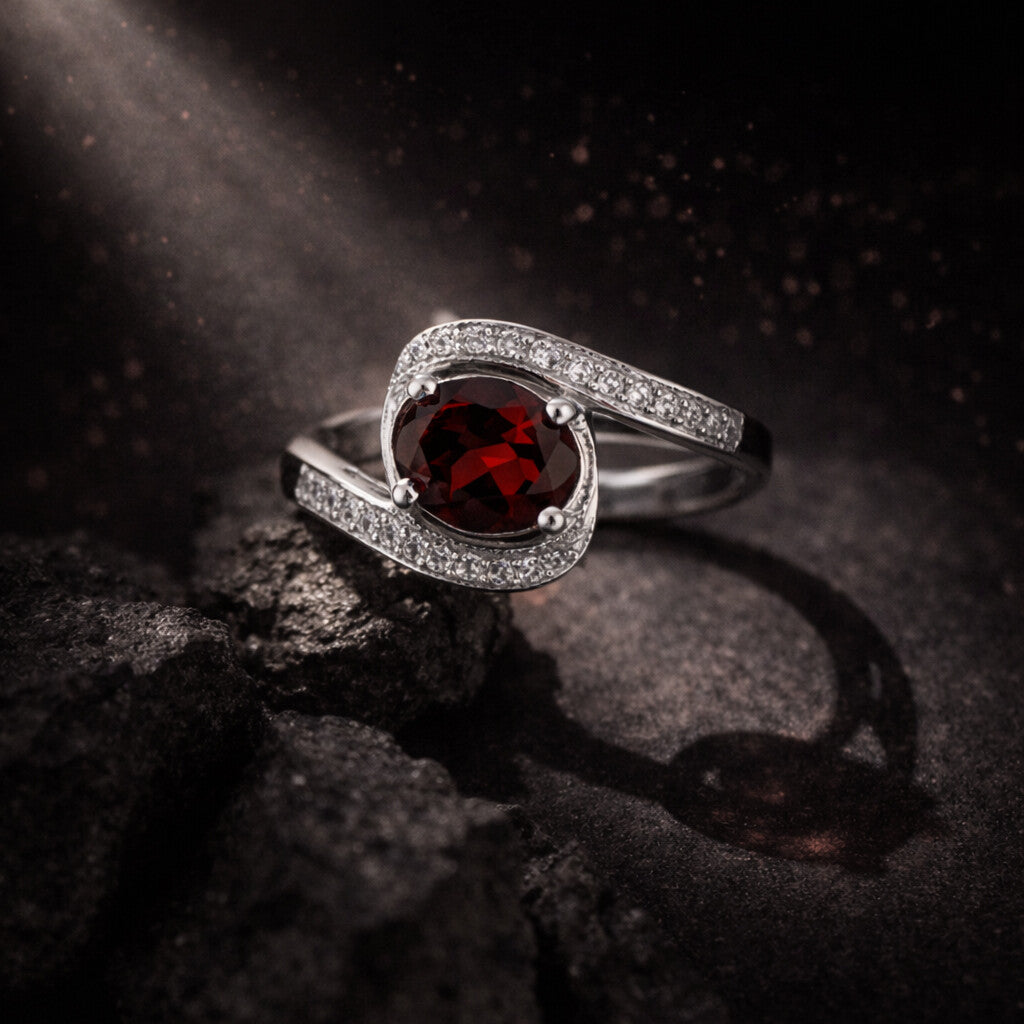 Garnet Oval Solitaire Gemstone Ring 3.80 Ct. 925 Sterling Silver Women Gift Her