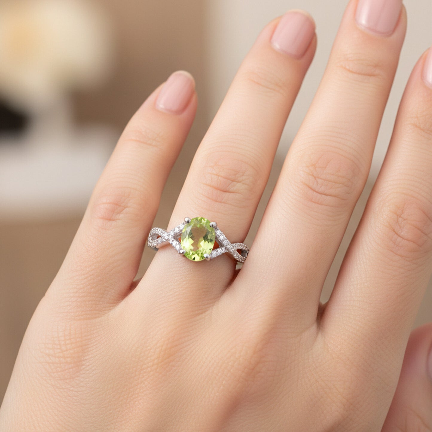3.00 Ct. Green Amethyst Ring Oval Cut 925 Sterling Silver Eternity Band Fine Gif