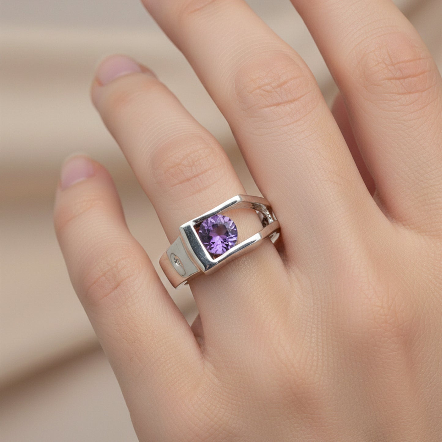 Purple Amethyst Round Cut Solitaire Ring 3.65 Ct. 925 Sterling Silver Gift for H