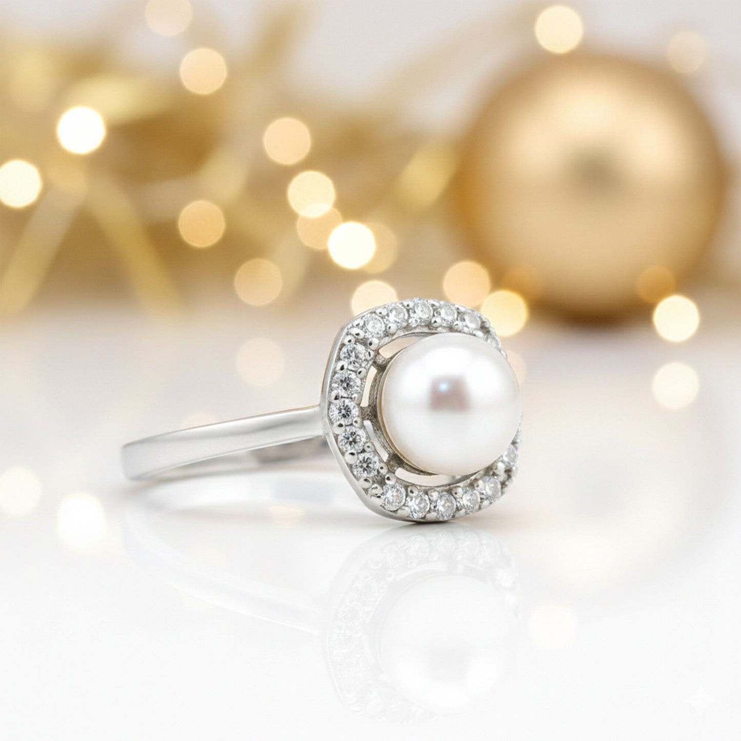 EGL Certified 3.20 Ct. Pearl Round Cut Ring 925 Sterling Silver Women Fine Jewel