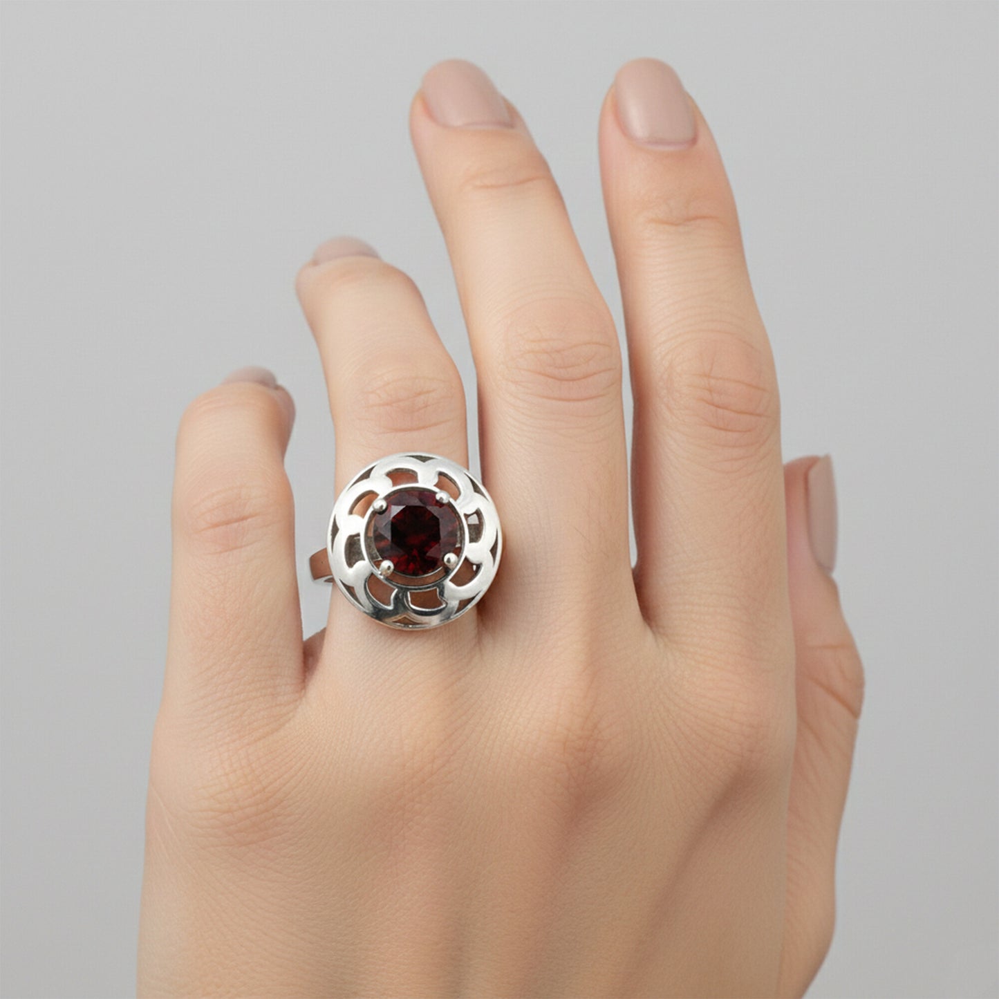 Red Garnet Round Ring 9.00 Ct. 925 Sterling Silver Stackable Eternity Band Gift