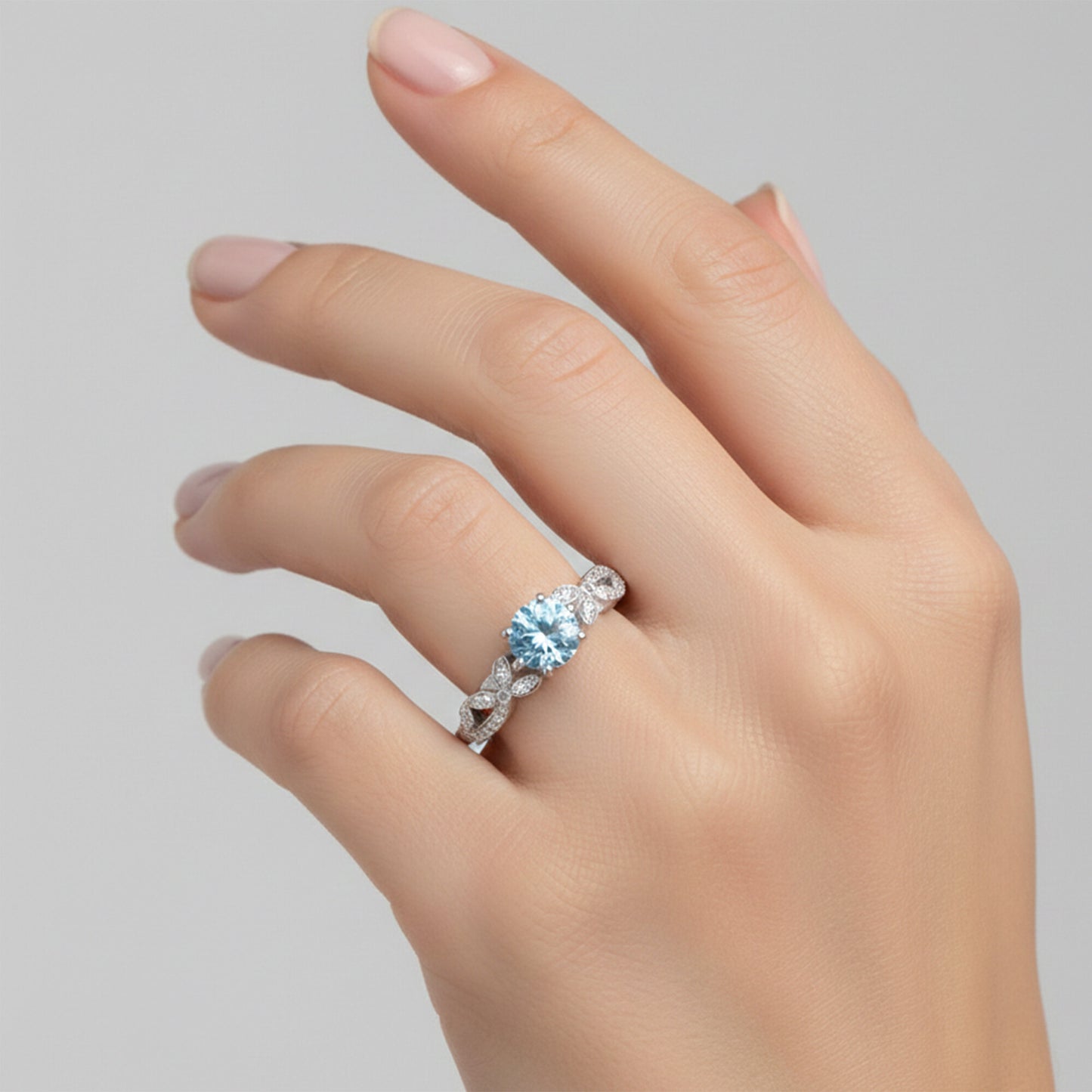 4.50 Ct. Aquamarine Round Solitaire Ring 925 Sterling Silver Valentine's Day Fin