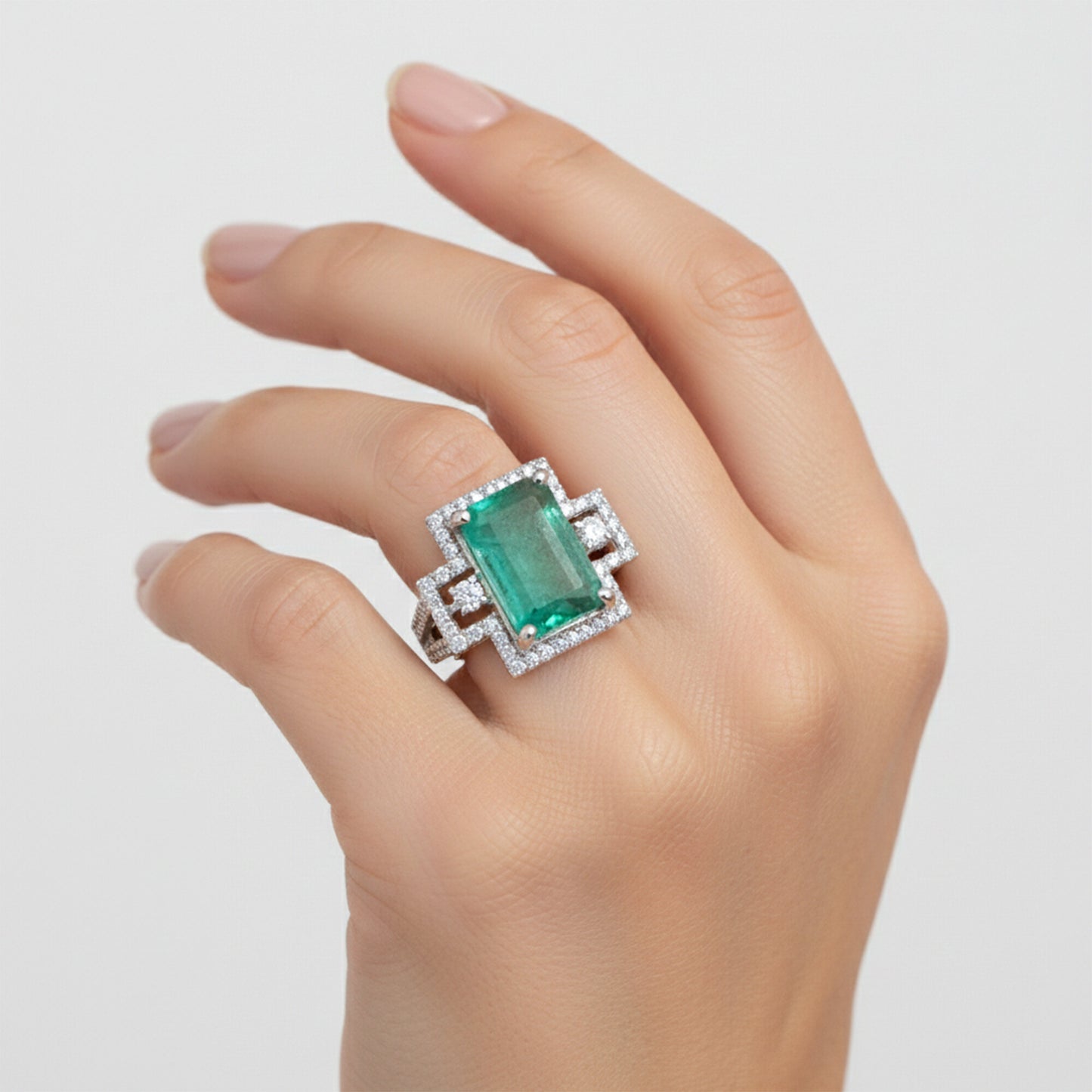 Emerald Gemstone Ring 1.85 Ct. Emerald Cut 925 Sterling Silver Mother's Day Gift