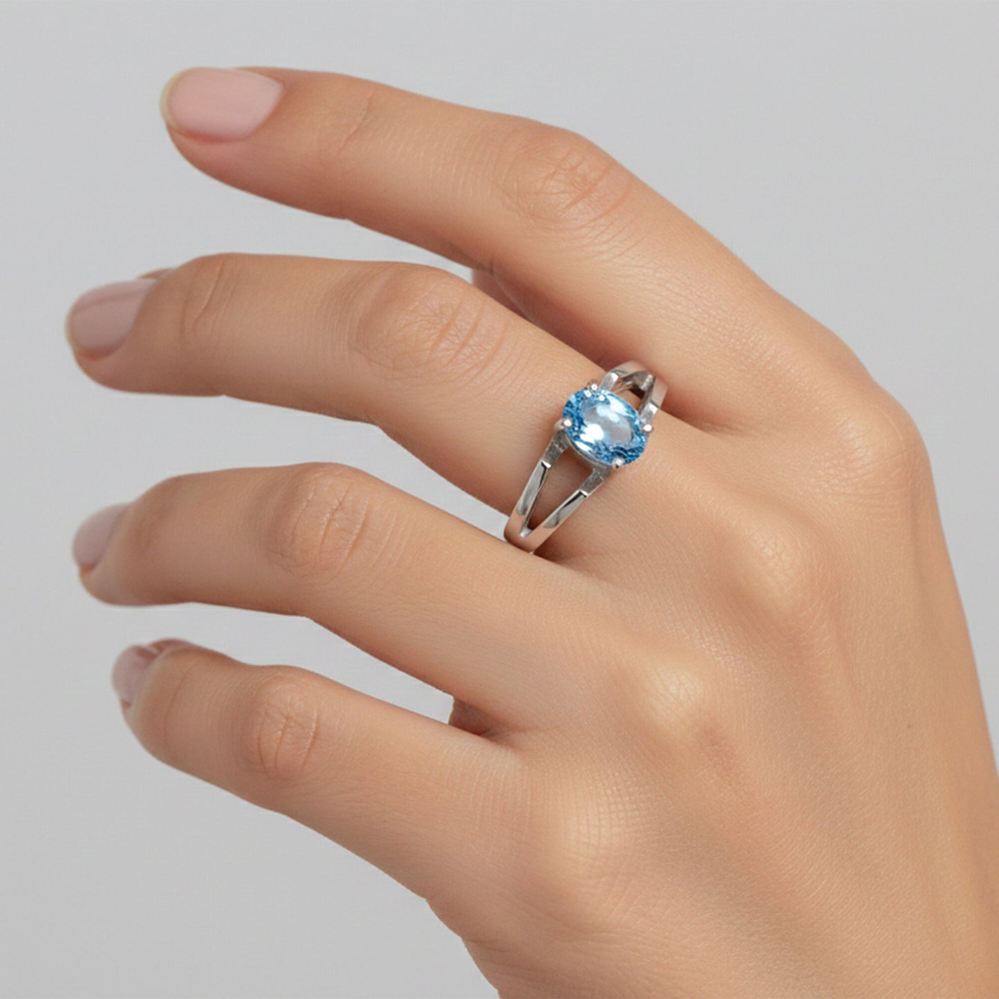 Blue Aquamarine Oval Cut Solitaire Ring 2.10 Ct. 925 Sterling Silver Gift for He