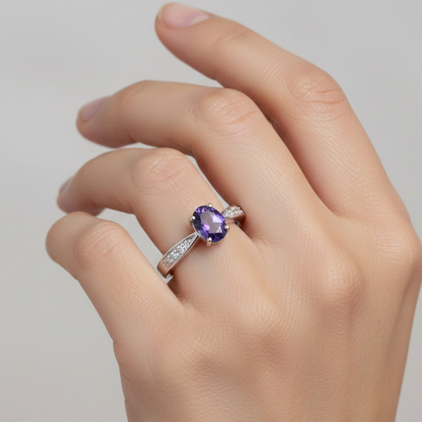 Amethyst Oval Cut 3.65 Ct. Gemstone Ring 925 Sterling Silver Women Gift