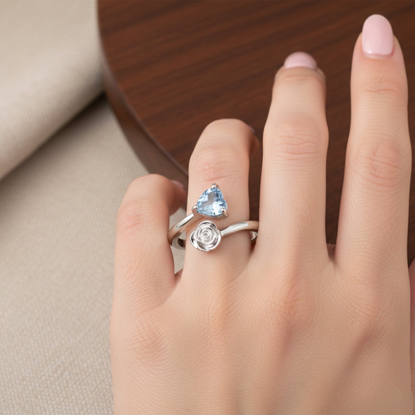 3.25 Ct. Aquamarine Trillion Cut Ring 925 Sterling Silver Women Fine Jewelry