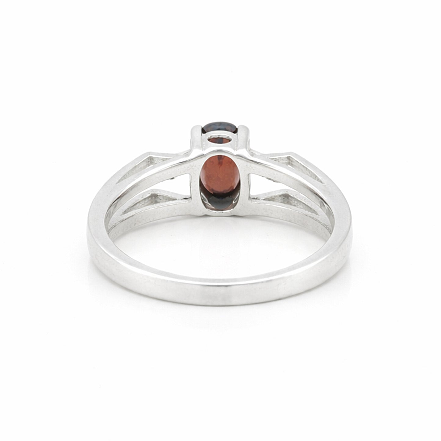 Red Garnet Solitaire Ring 3.73 Ct. Oval Cut 925 Sterling Silver Stackable Band