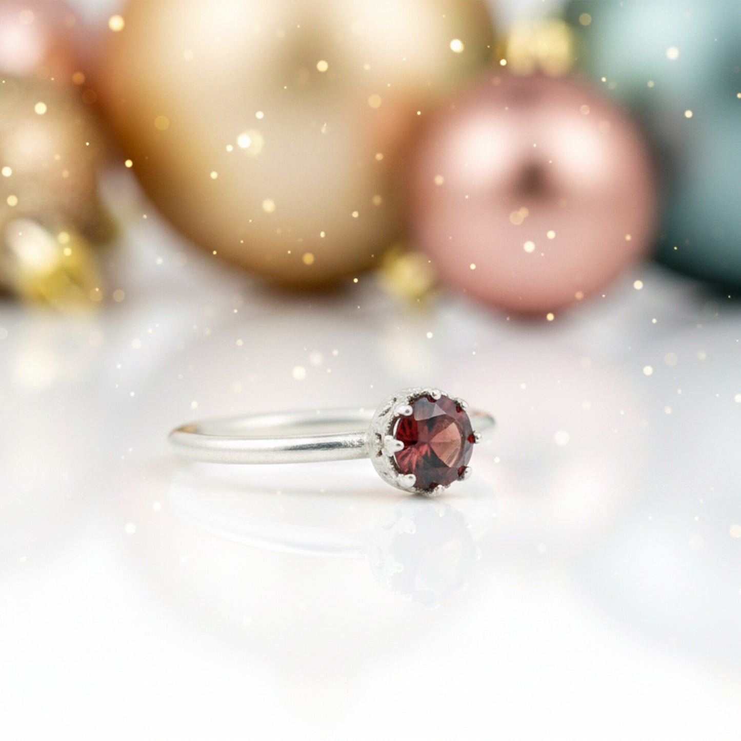 Jewelry Round Cut Red Garnet Ring in 925 Sterling Silver for Her Statement Piece
