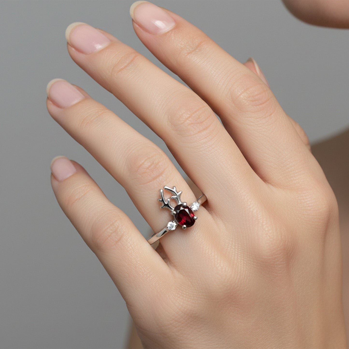 Women Oval Red Garnet Ring Handcrafted in 925 Sterling Silver for Wedding