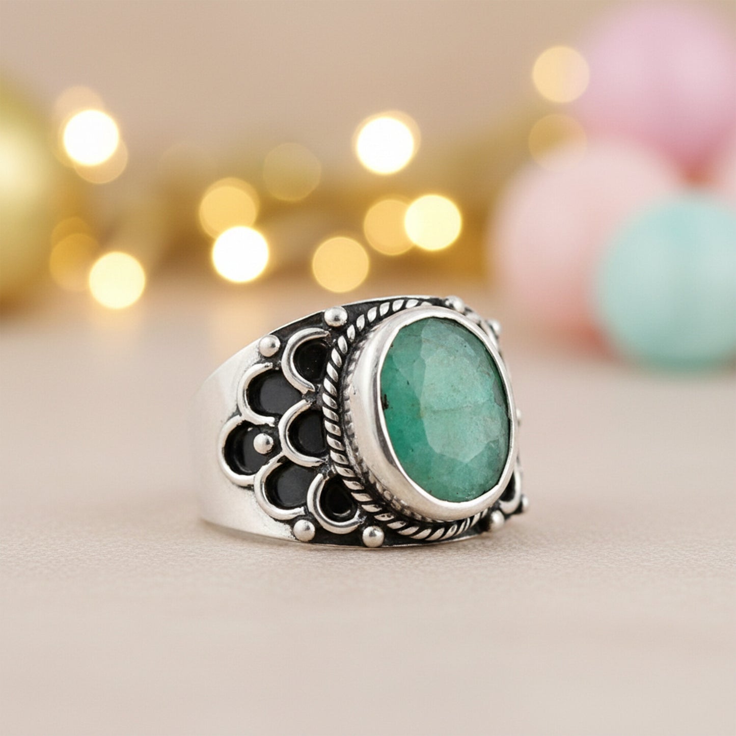 Green Emerald Ring Oval Cut 7.50 Ct 925 Sterling Silver Gift for Her Chic Design