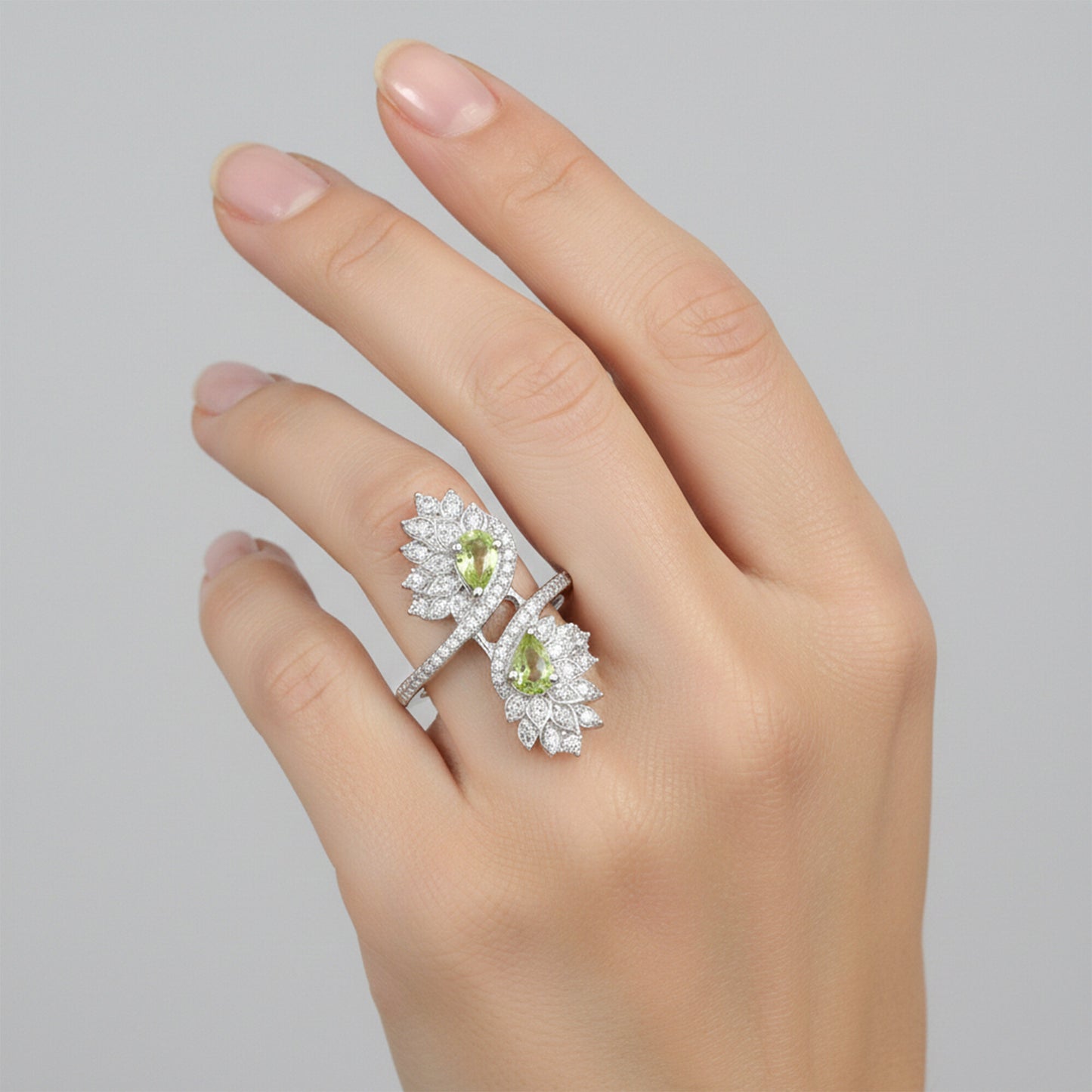 925 Sterling Silver Green Amethyst Oval Cut Ring for Women Statement Piece
