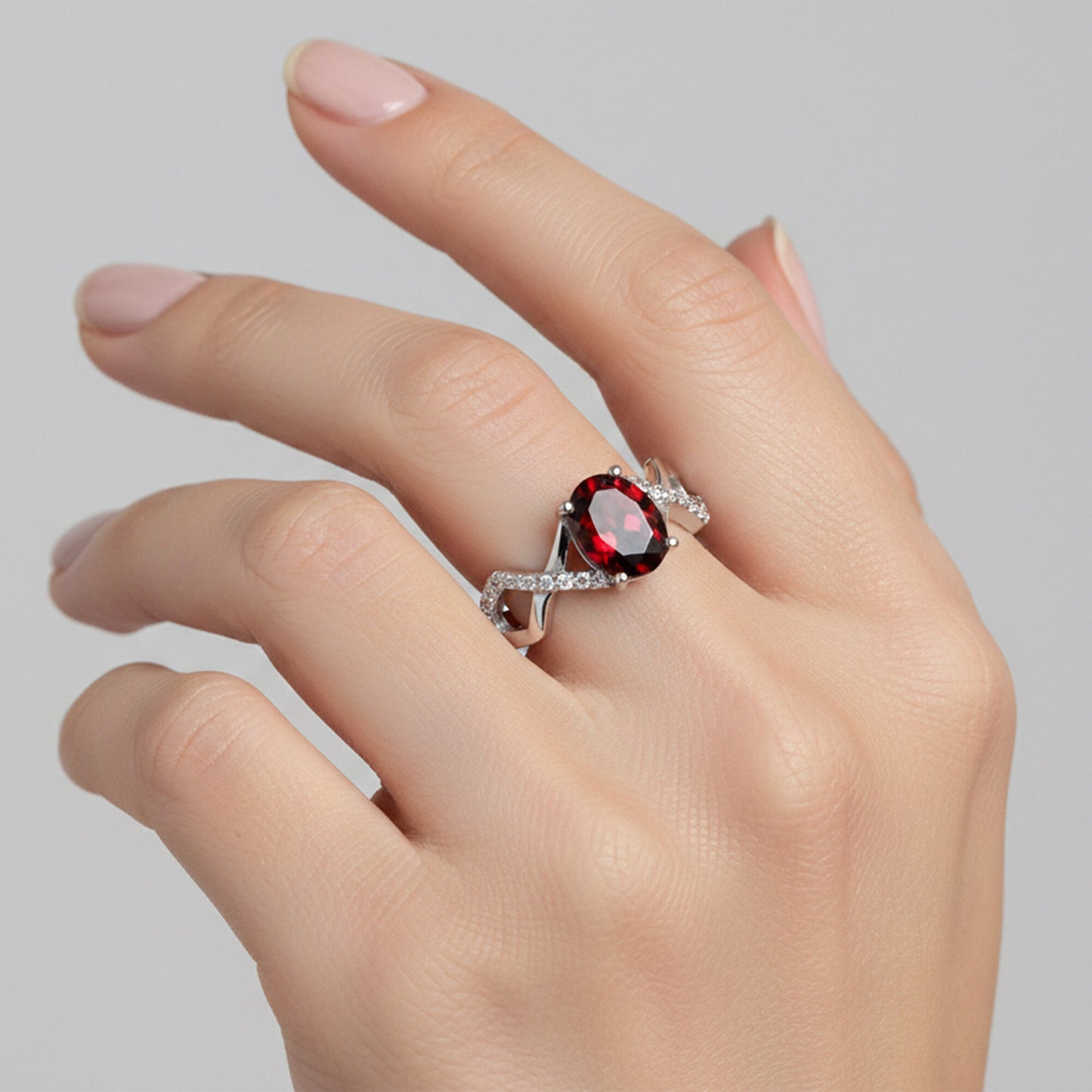 Certified Red Garnet Oval Ring Crafted in 925 Sterling Silver Gift for Her
