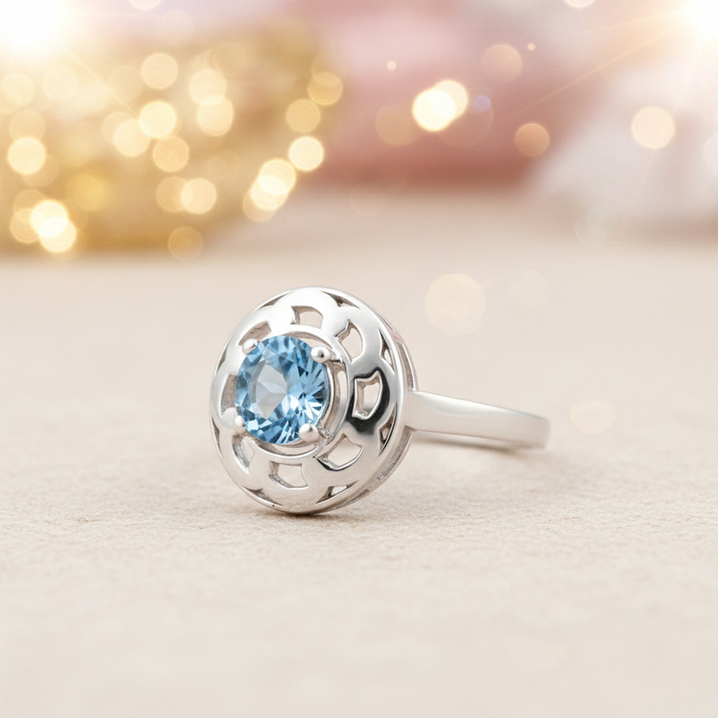 Round Blue Aquamarine Ring Crafted in 925 Sterling Silver for Her Everyday Wear