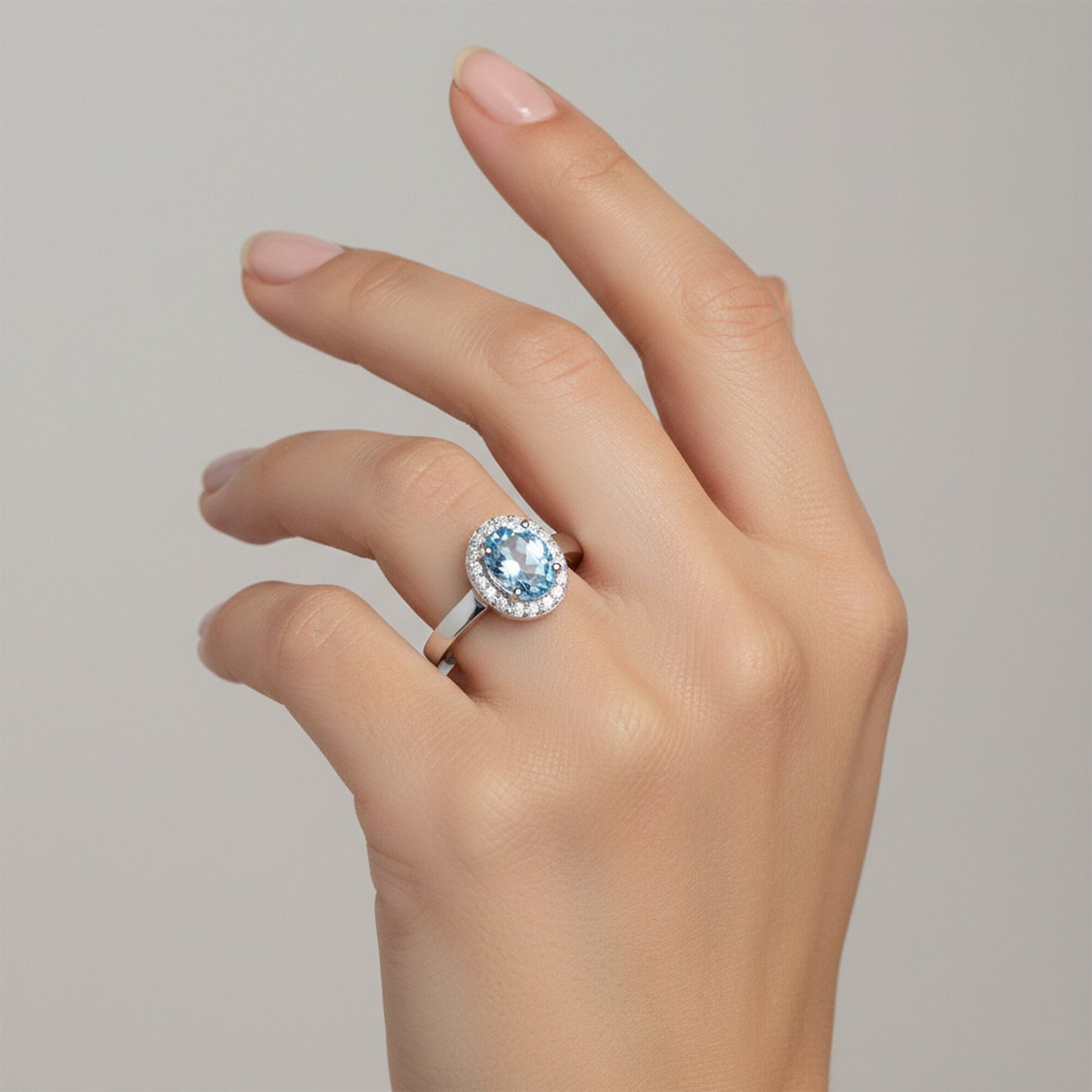 3.65 Ct Blue Aquamarine Oval Ring in 925 Sterling Silver for Wedding Boho Style