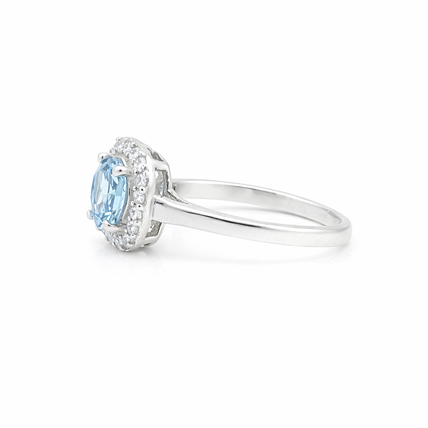 Round Blue Aquamarine Gift for Her Ring in 925 Sterling Silver Designer Look