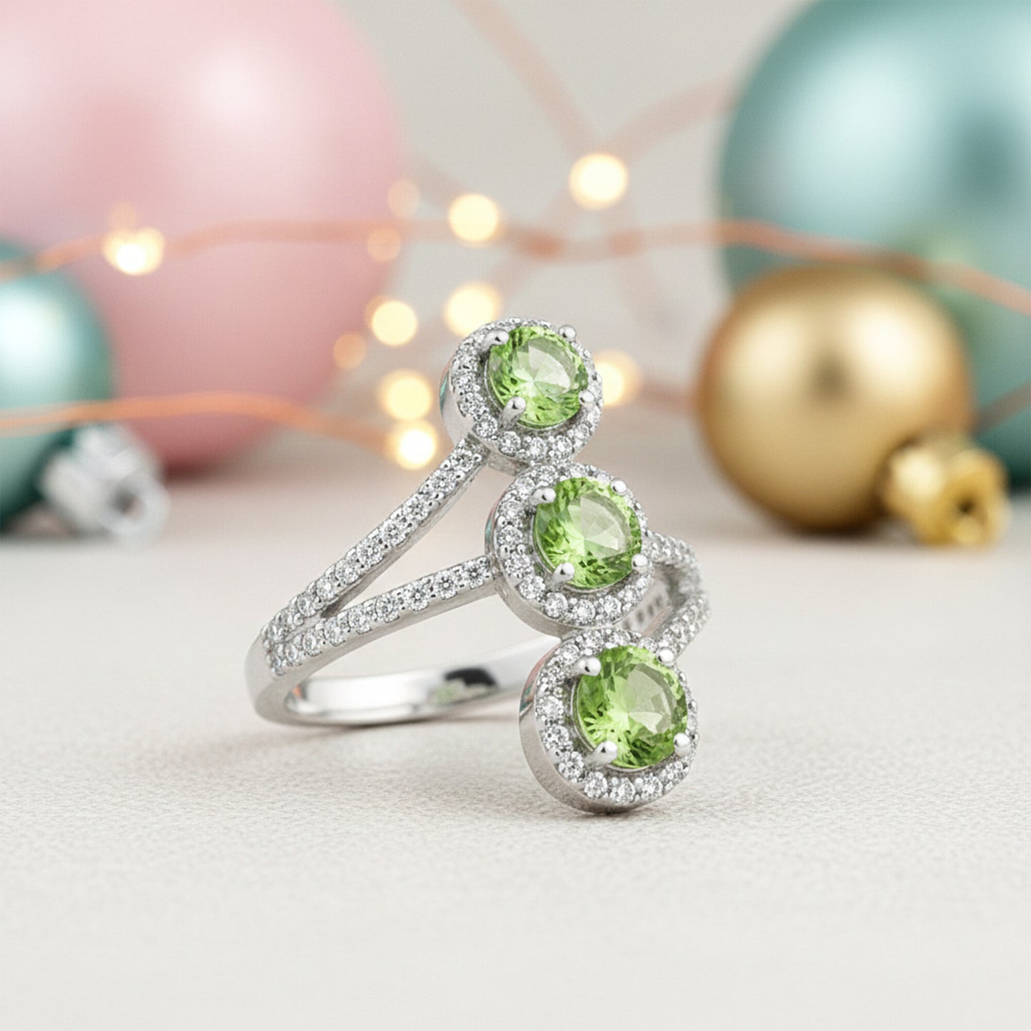 Green Amethyst Round Cut Ring 6.50 Ct in 925 Sterling Silver for Anniversary