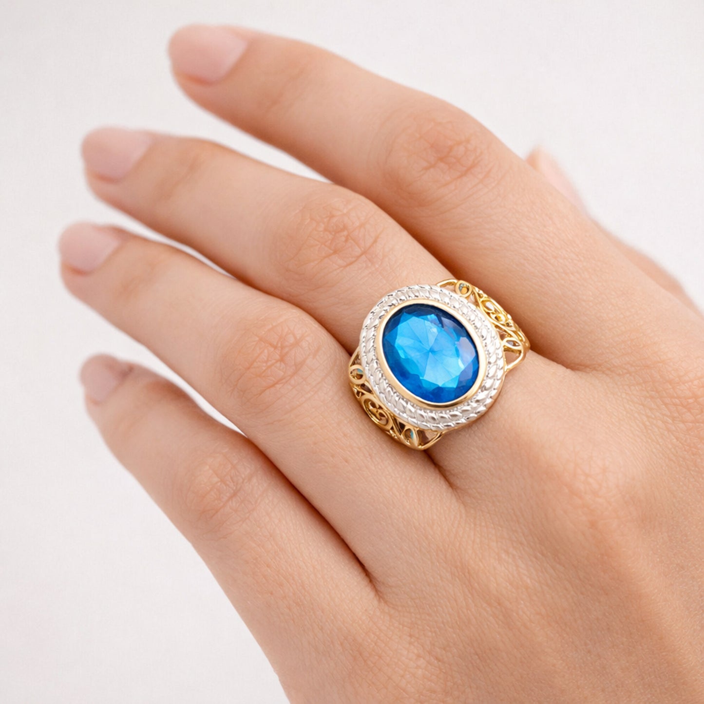 Blue Topaz 3.20 Ct Oval Cut Ring in 925 Sterling Silver Gift for Her Chic Design