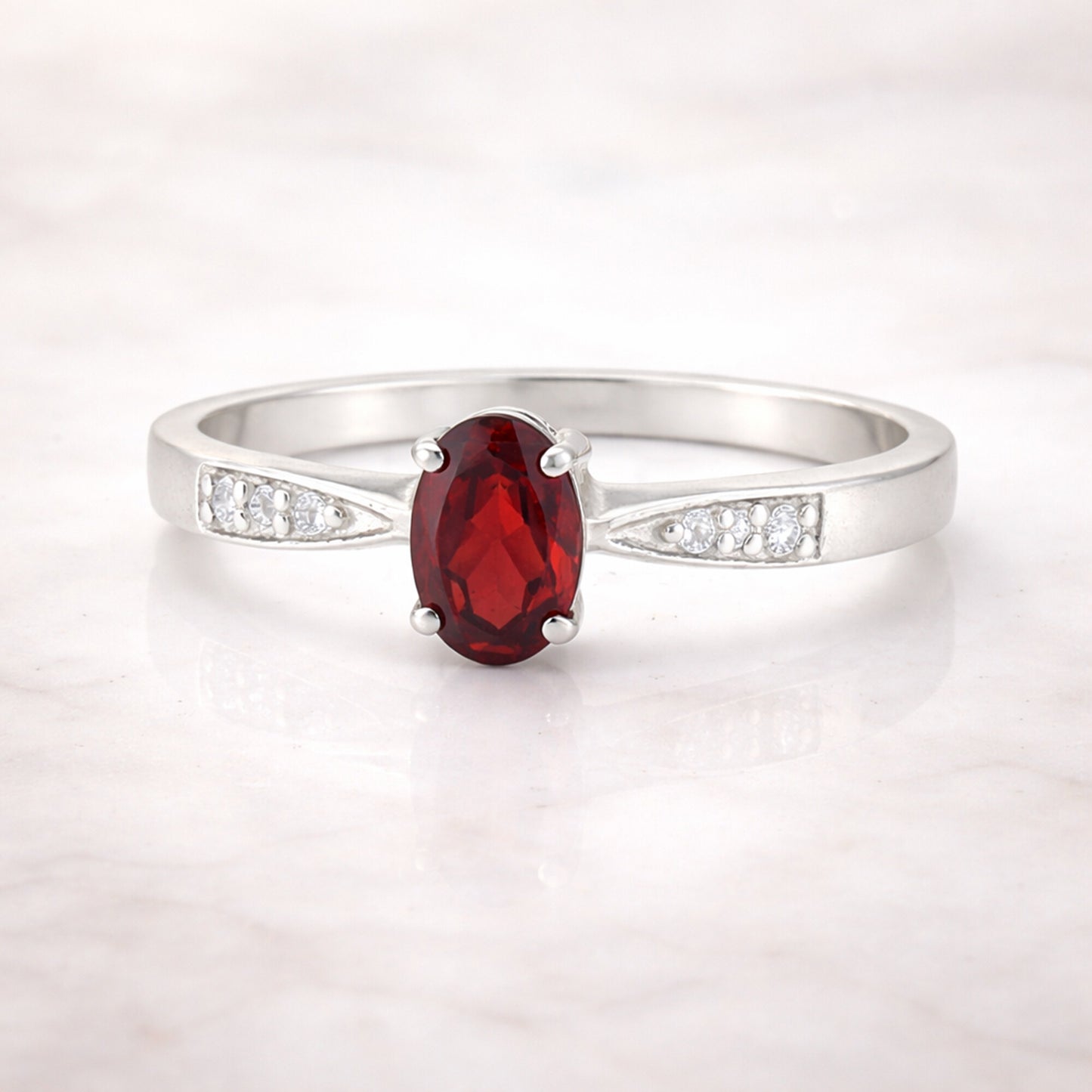 925 Sterling Silver Oval Cut Red Garnet Ring 9.00 Ct for Her Trendy Pick