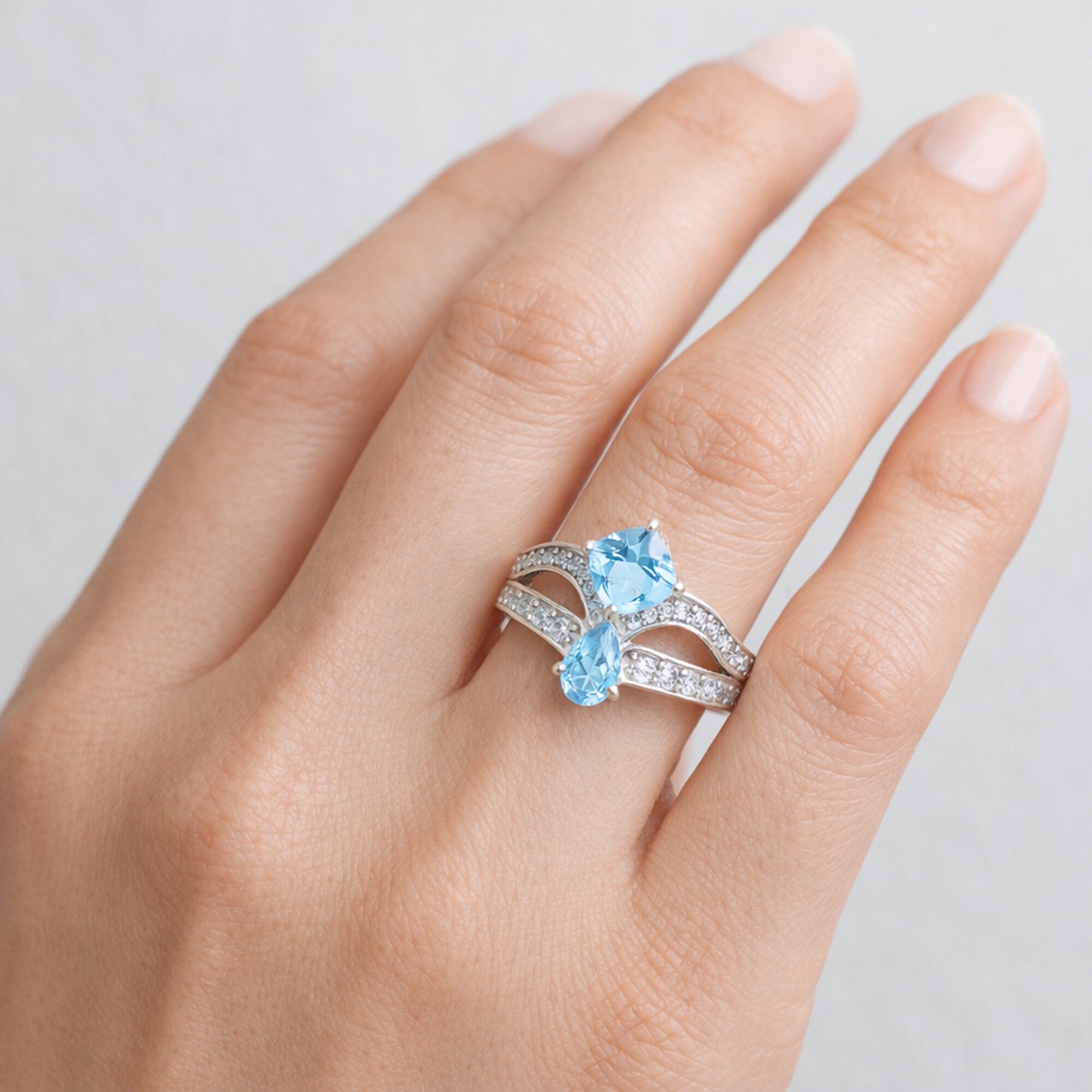 3.30 Ct Blue Topaz Pear Ring in 925 Sterling Silver Gift for Her Timeless Design