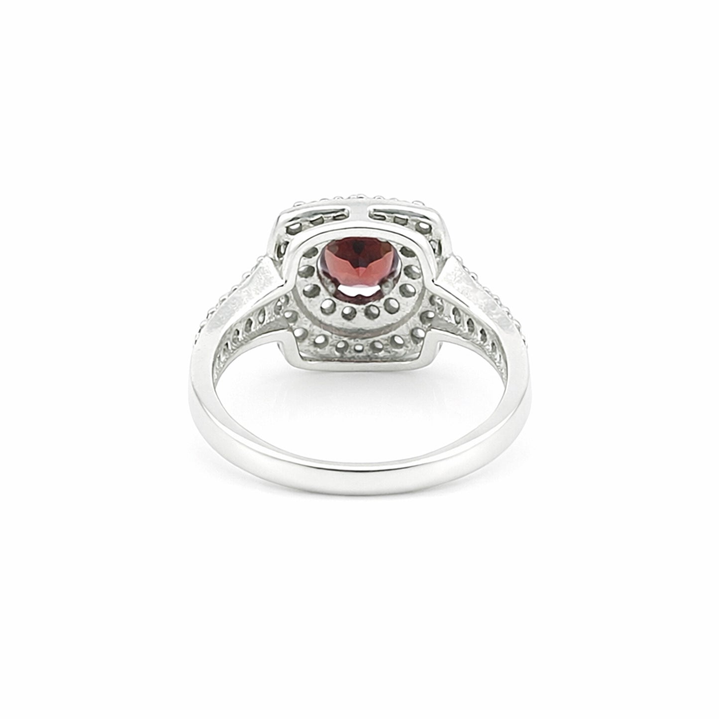 Anniversary Red Garnet Ring Round Cut in 925 Sterling Silver for Women