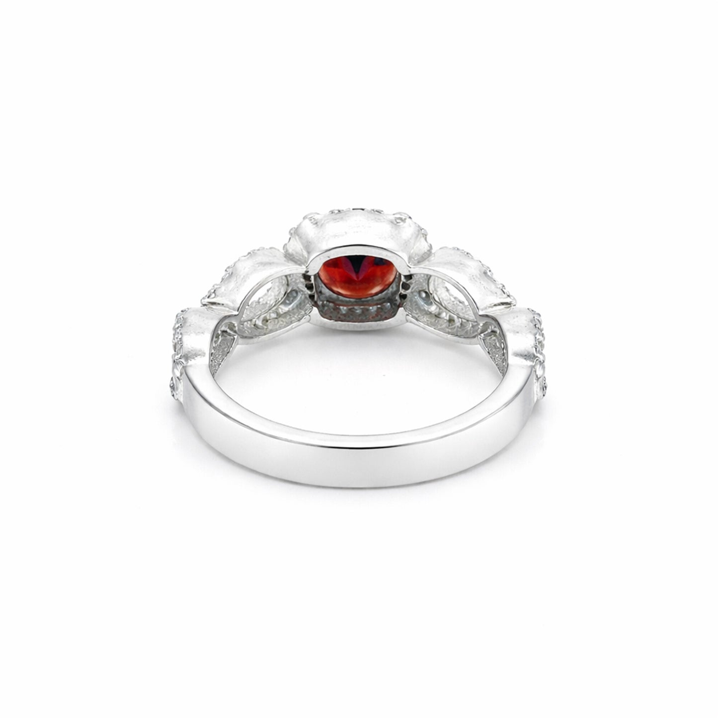 Certified Round Red Garnet Ring in 925 Sterling Silver for Women Luxury Style